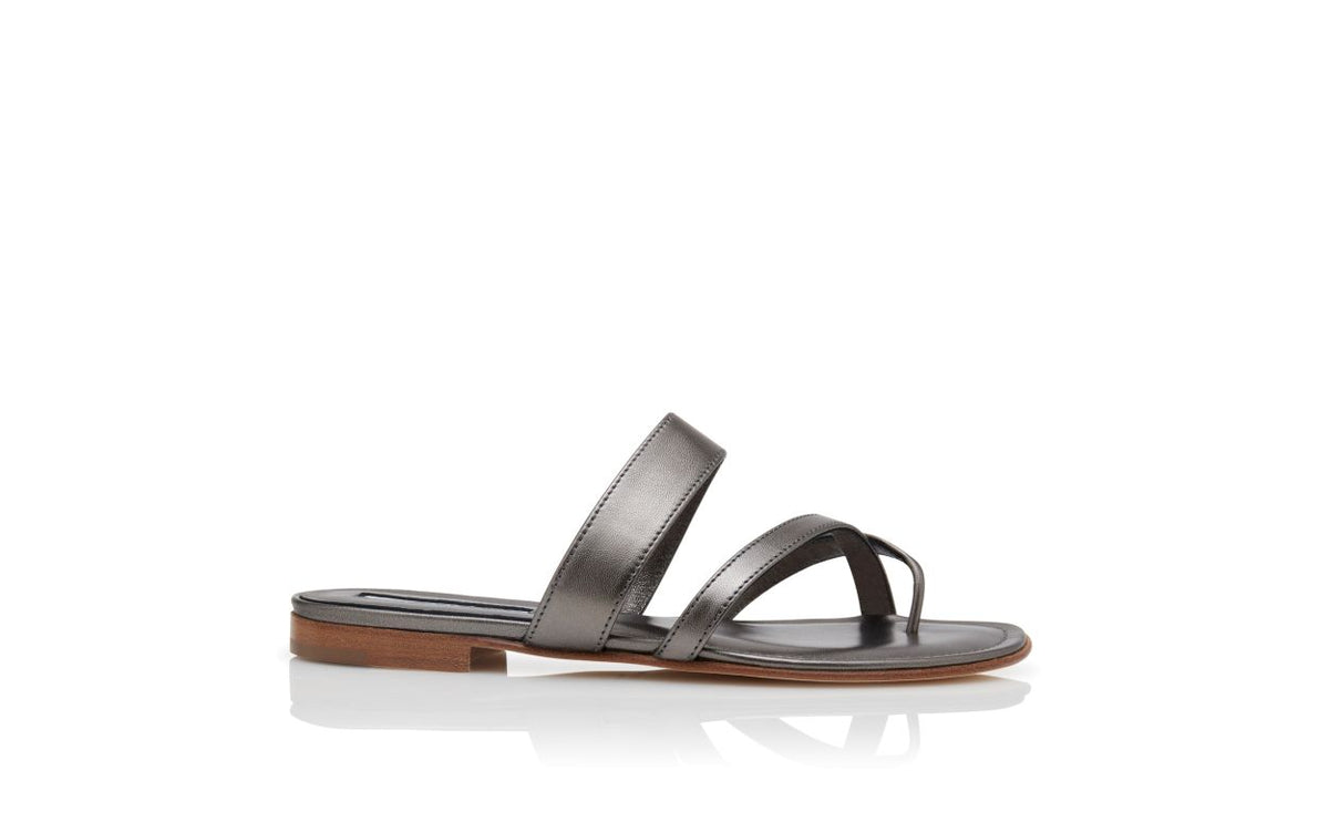 Valentina Flame Grey Crossover Mules – side profile showing grey crossover, open toe, nappa leather, Vowalisse