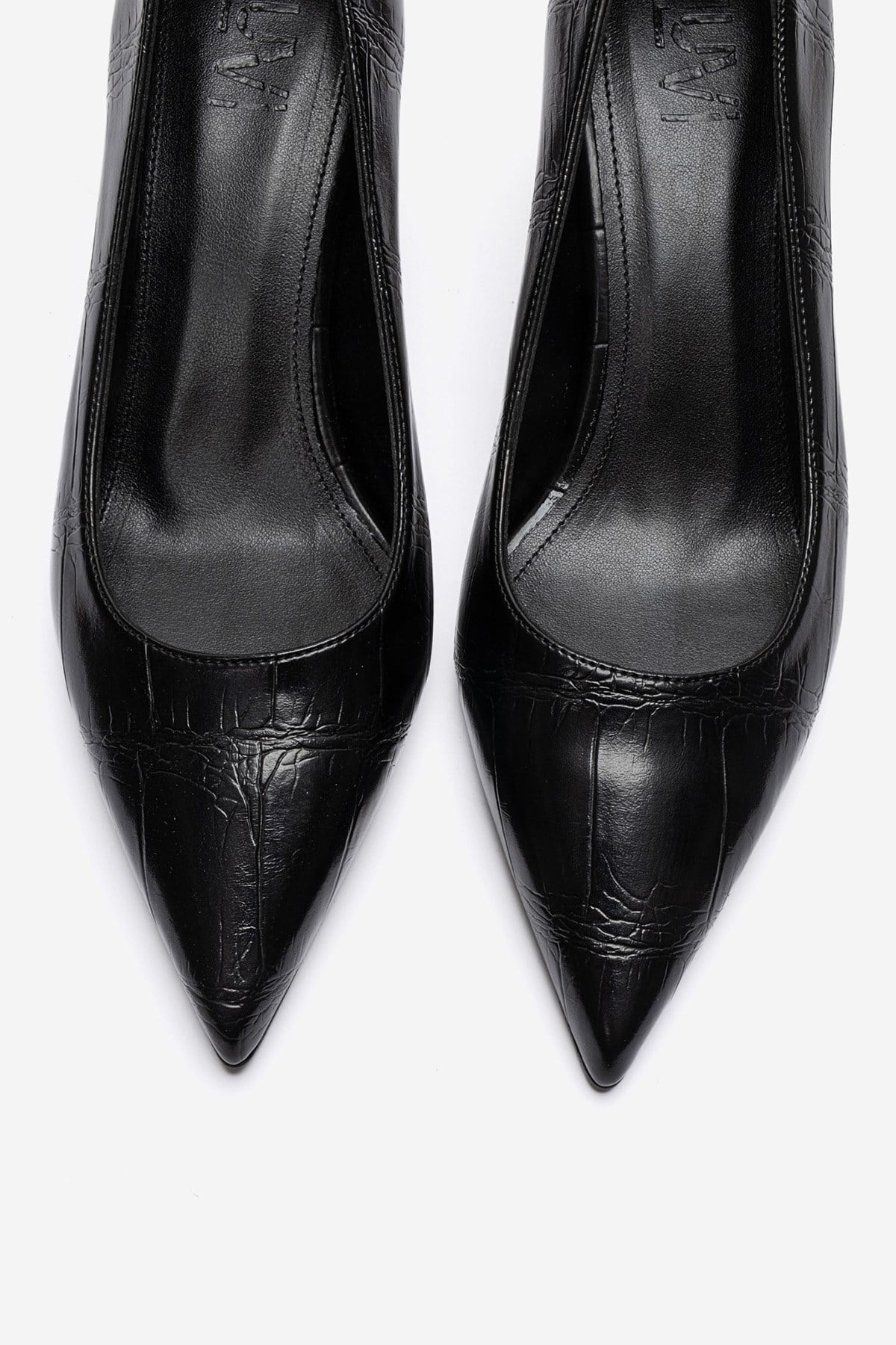 VELMIRA - Black Pointed Toe Pump – side view showing leather, black, red, Vowalisse