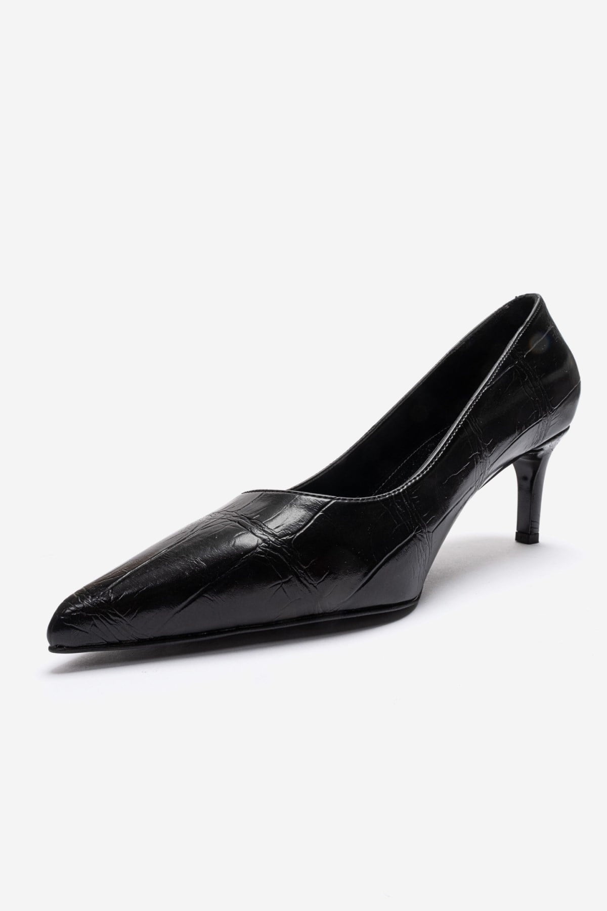 VELMIRA - Black Pointed Toe Pump – top view showing leather, black, red, Vowalisse