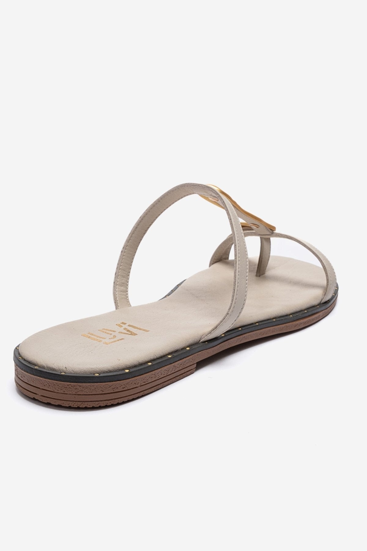 TESSA - Off-White Genuine Leather Thong Sandal – back view showing leather, white, gold, Vowalisse