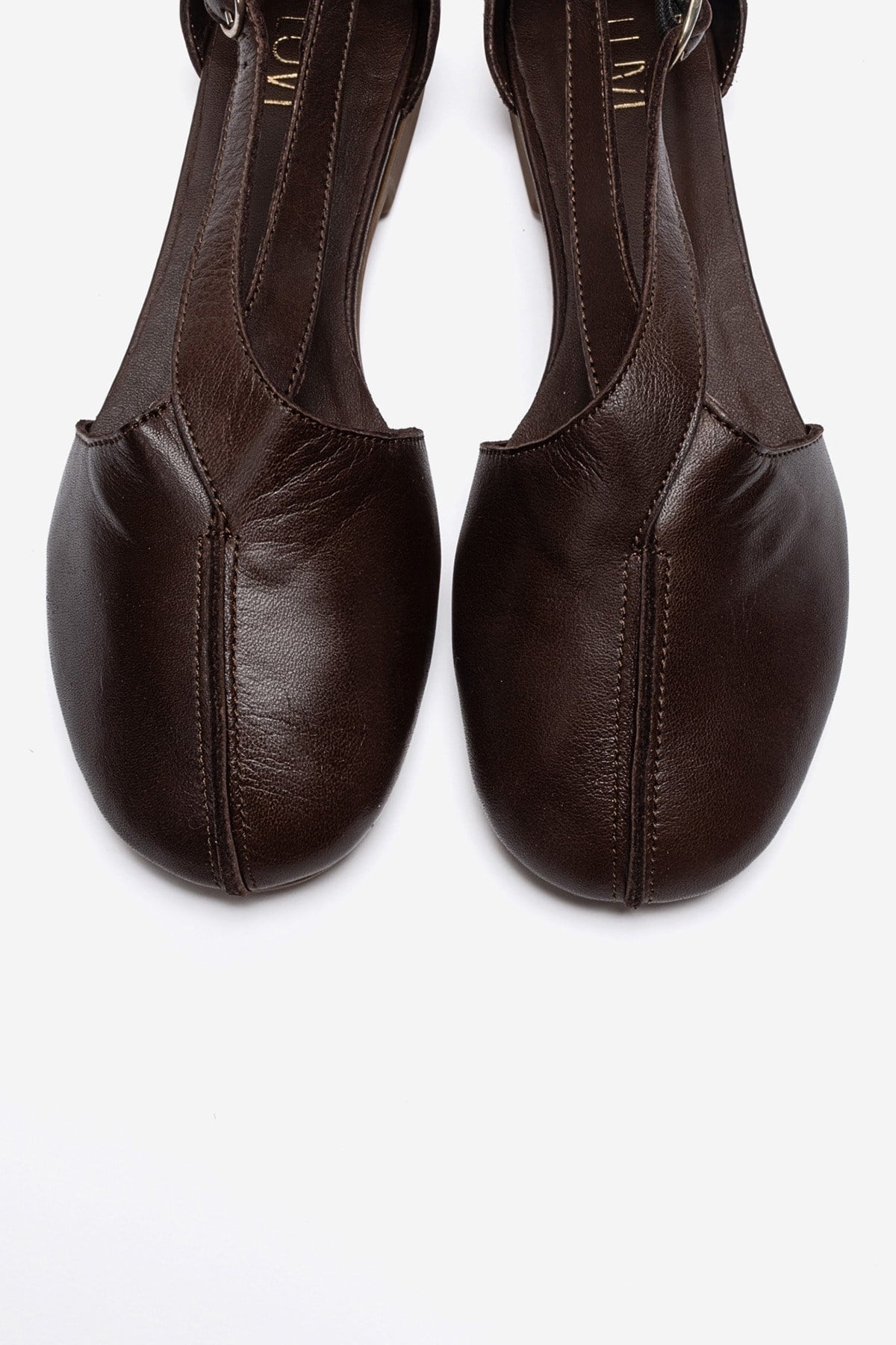 FABLE - Brown Genuine Leather Ballet Flat – side view showing leather, red, Vowalisse
