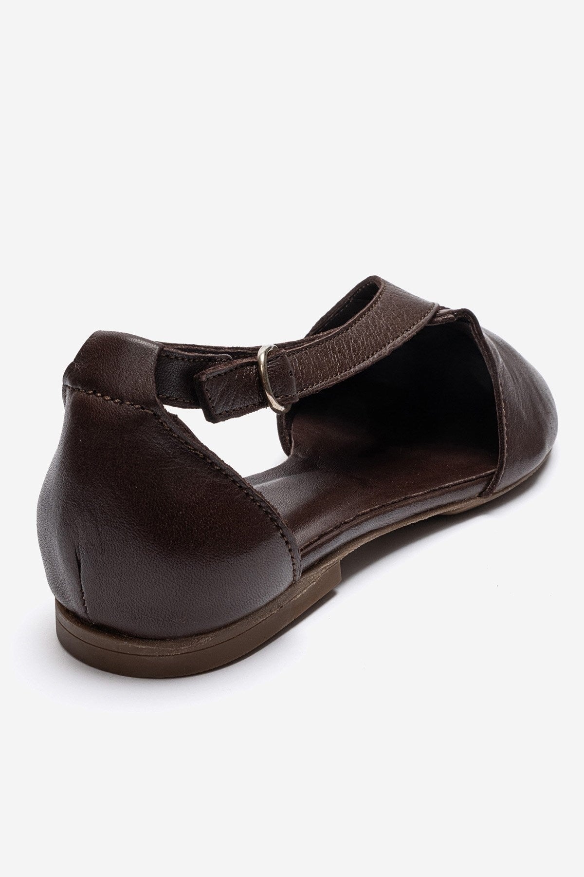FABLE - Brown Genuine Leather Ballet Flat – back view showing leather, red, Vowalisse