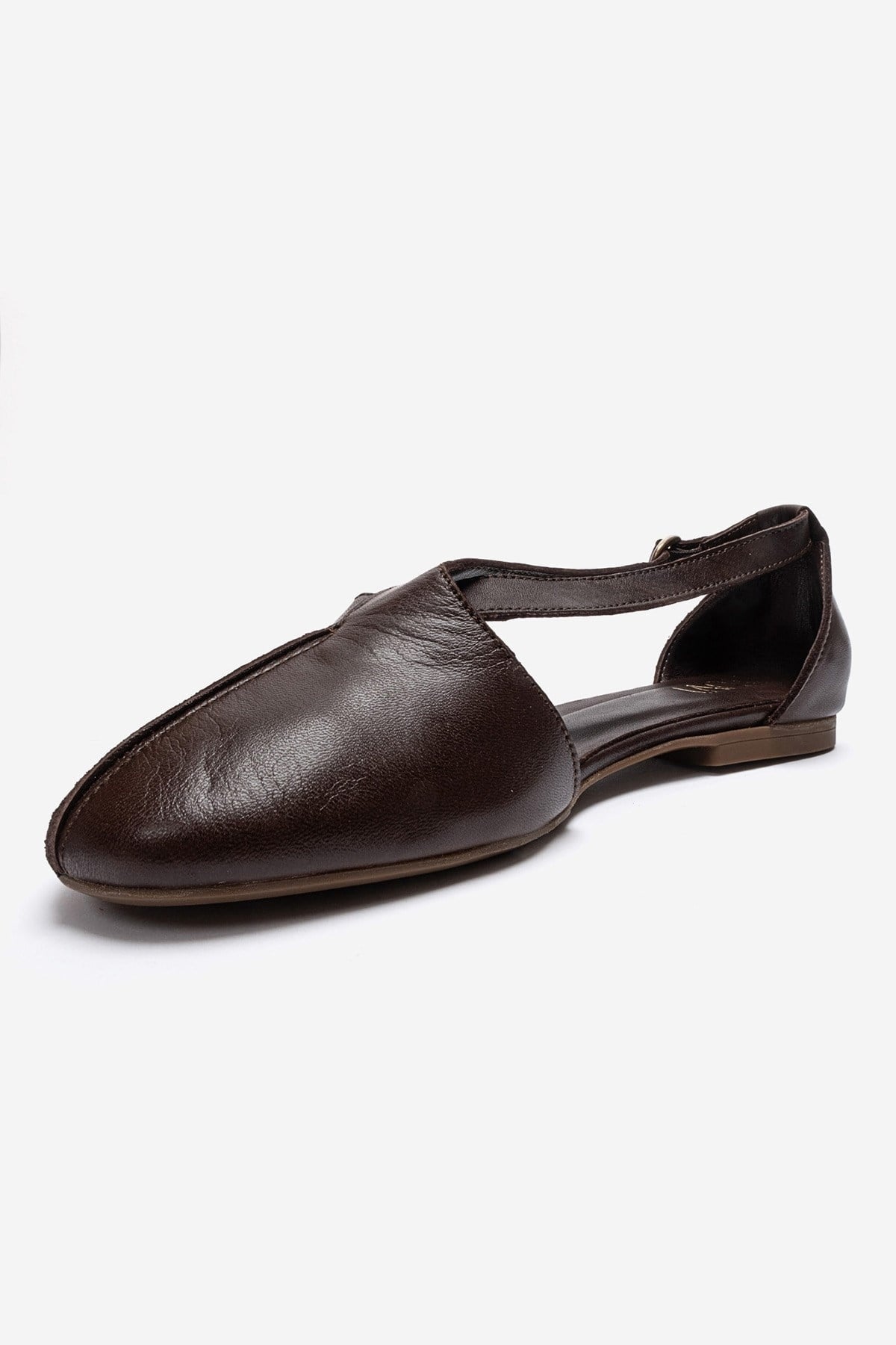 FABLE - Brown Genuine Leather Ballet Flat – top view showing leather, red, Vowalisse