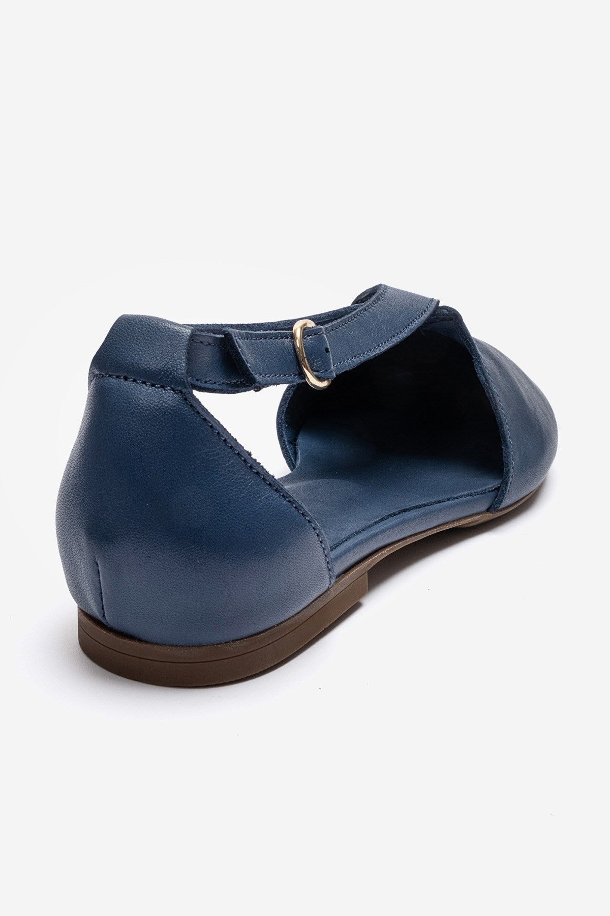 FABLE - Navy Genuine Leather Ballet Flat – back view showing leather, Vowalisse