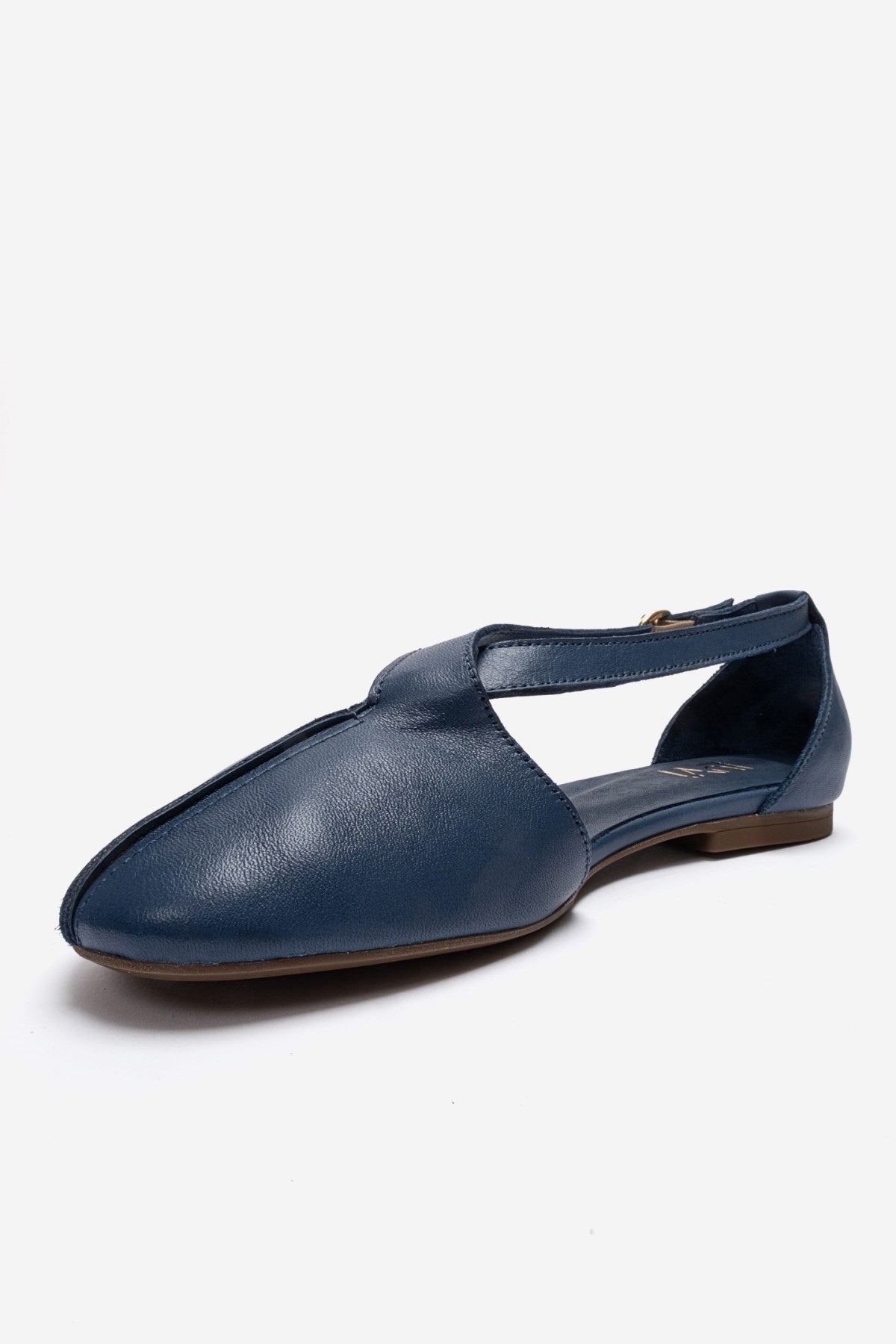 FABLE - Navy Genuine Leather Ballet Flat – top view showing leather, Vowalisse