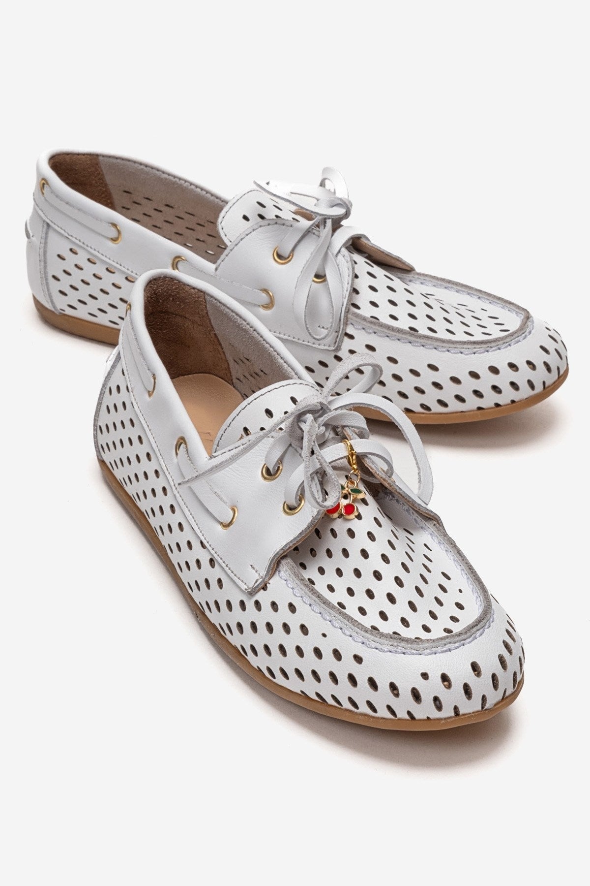 STEVO - White Genuine Leather Lace-Up Loafer – front three-quarter view showing lace, leather, white, Vowalisse