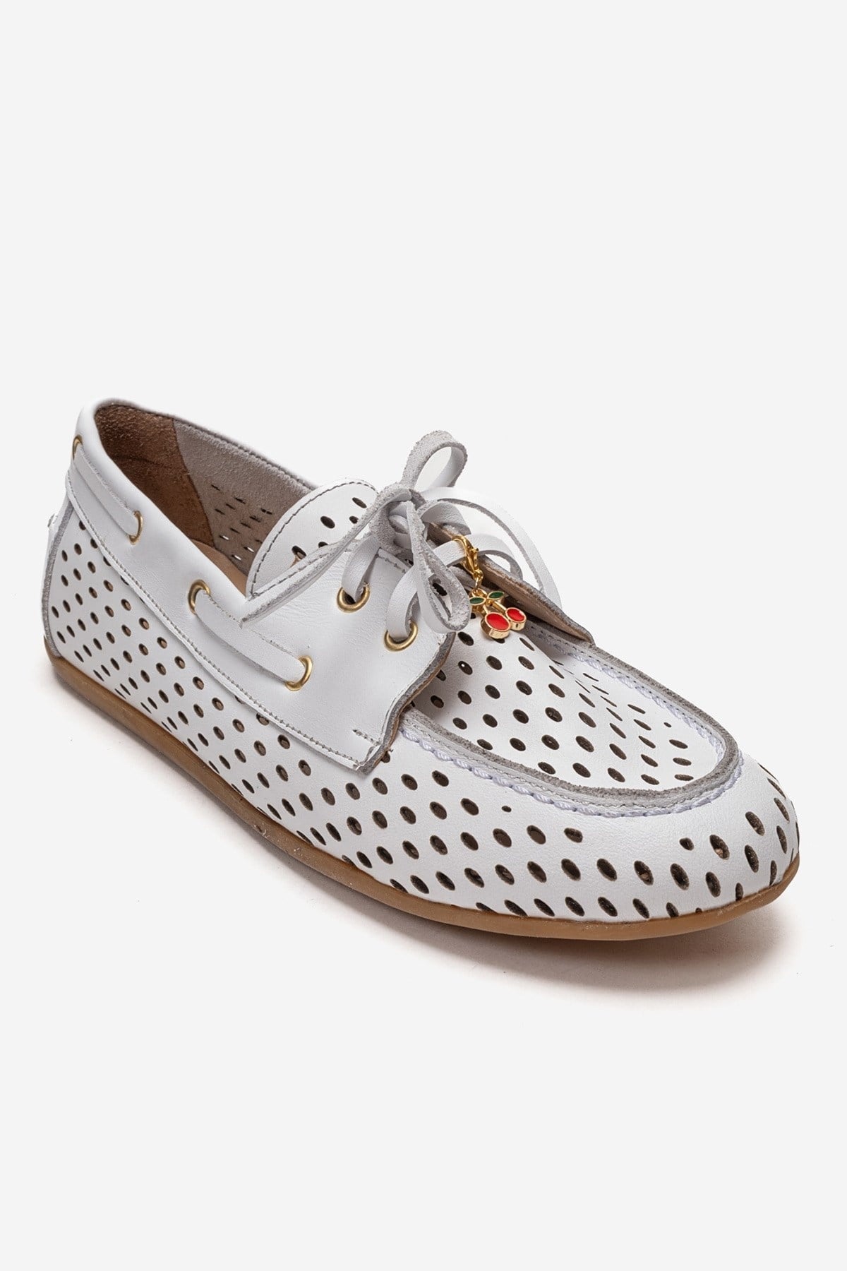 STEVO - White Genuine Leather Lace-Up Loafer – detail view showing lace, leather, white, Vowalisse