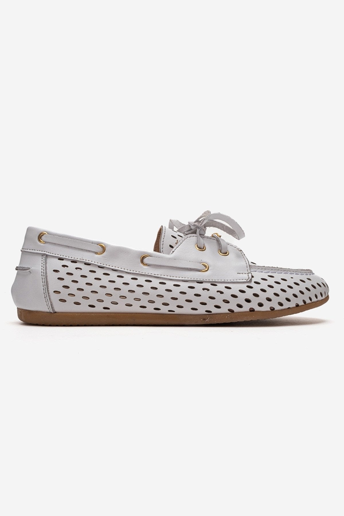 STEVO - White Genuine Leather Lace-Up Loafer – heel view showing lace, leather, white, Vowalisse
