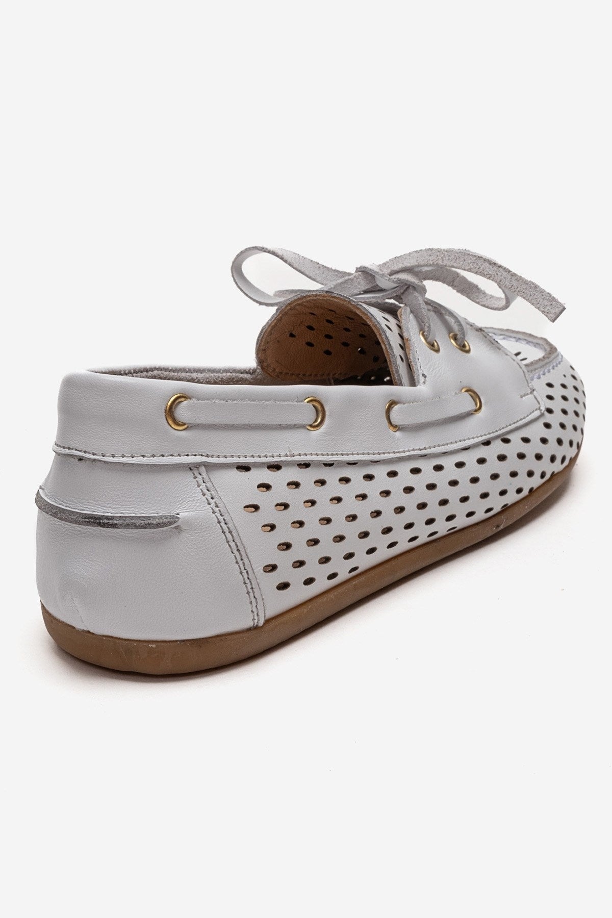 STEVO - White Genuine Leather Lace-Up Loafer – back view showing lace, leather, white, Vowalisse