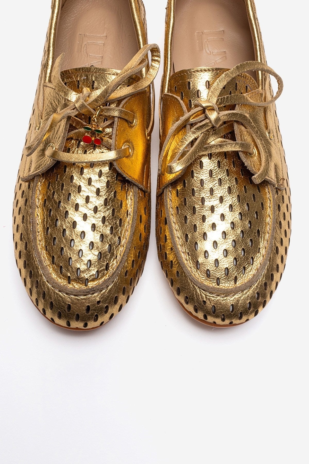 STEVO - Gold Genuine Leather Lace-Up Loafer – side view showing lace, leather, gold, Vowalisse