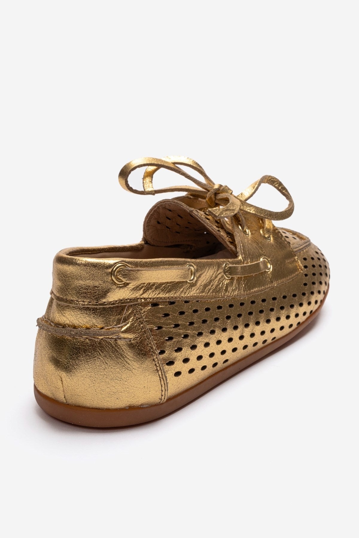 STEVO - Gold Genuine Leather Lace-Up Loafer – back view showing lace, leather, gold, Vowalisse