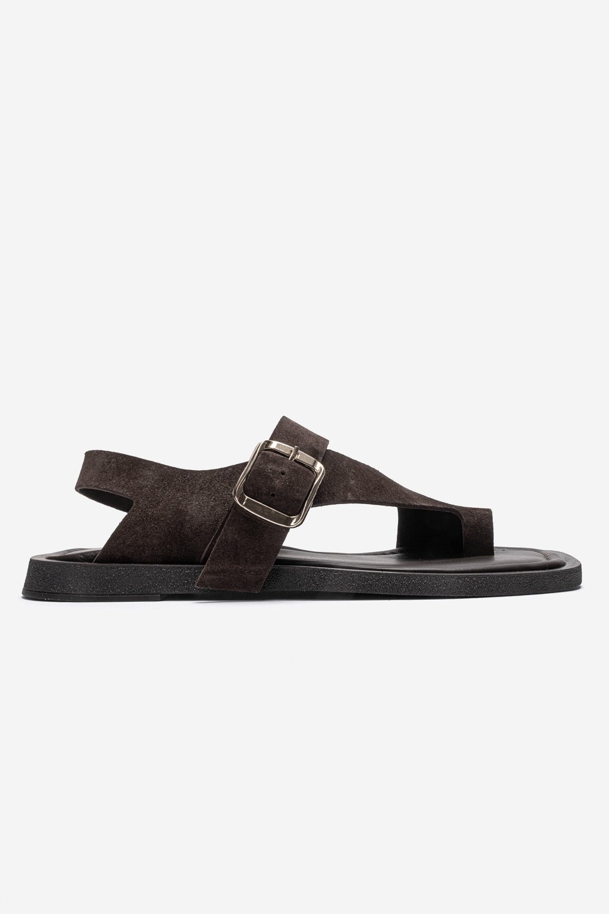 Curry - Brown Genuine Leather Toe-Post Sandal – heel view showing leather, suede, Vowalisse