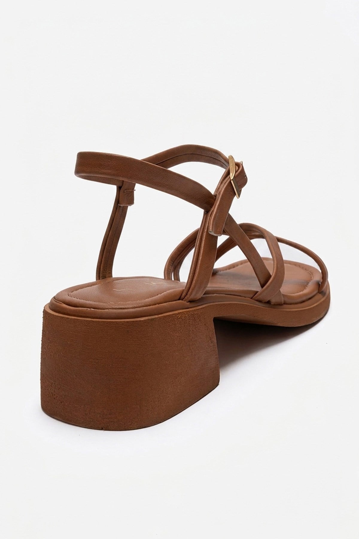 Cirelle - Cognac Genuine Leather Toe-Post Block Heel Sandal – back view showing leather, red, Vowalisse