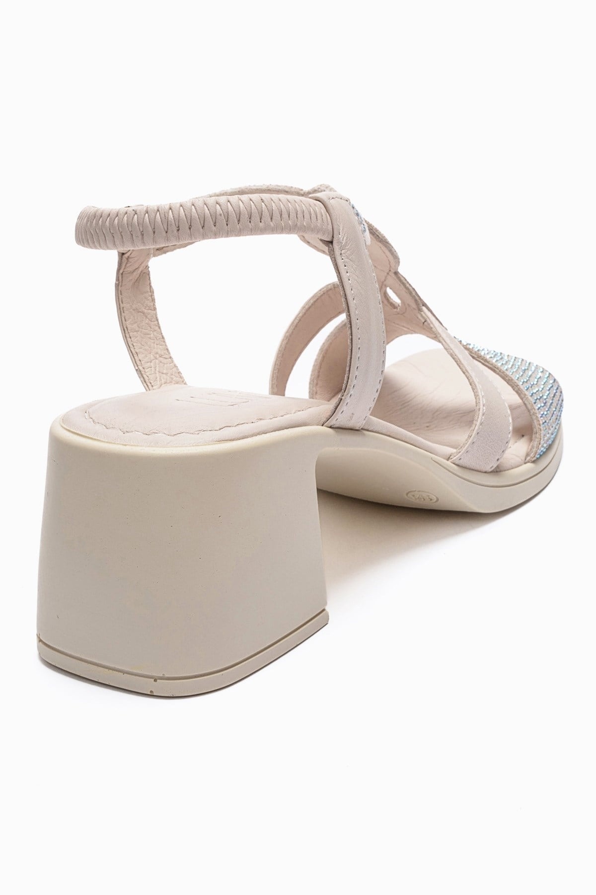 Dolen - Off-White Genuine Leather Block Heel Sandal – back view showing leather, white, Vowalisse