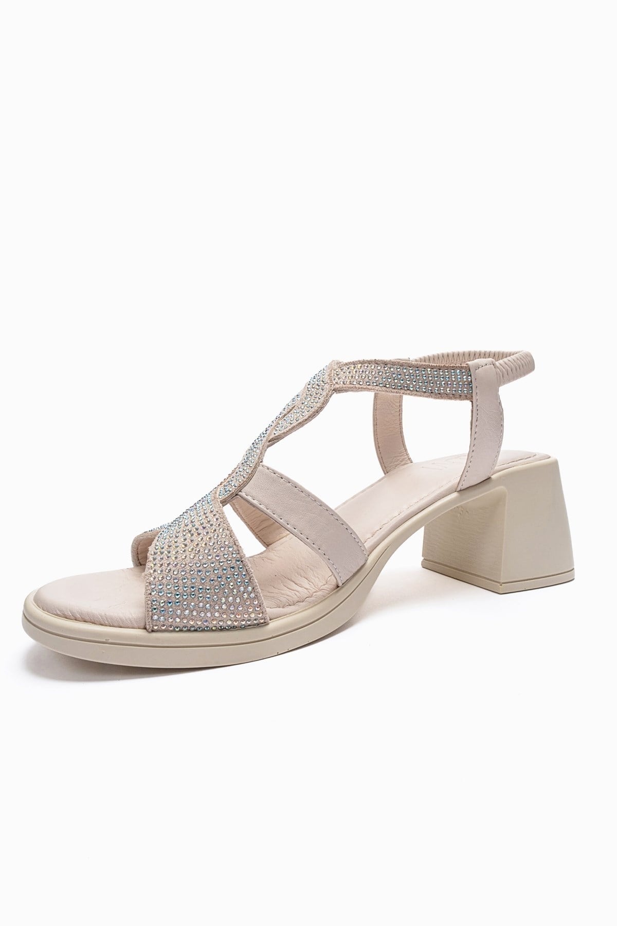 Dolen - Off-White Genuine Leather Block Heel Sandal – top view showing leather, white, Vowalisse