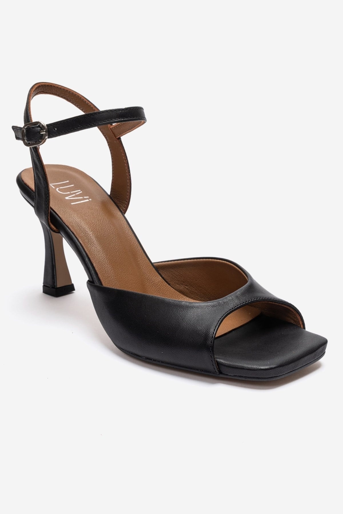 ELVIA - Black Genuine Leather Stiletto Pump – detail view showing leather, black, Vowalisse
