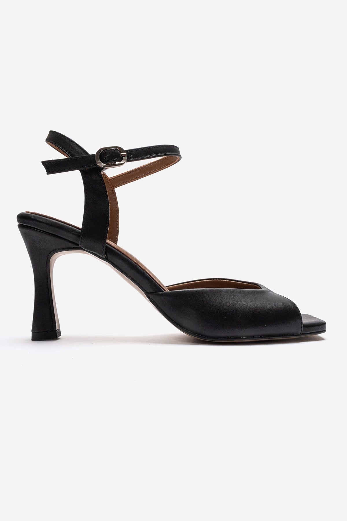 ELVIA - Black Genuine Leather Stiletto Pump – heel view showing leather, black, Vowalisse