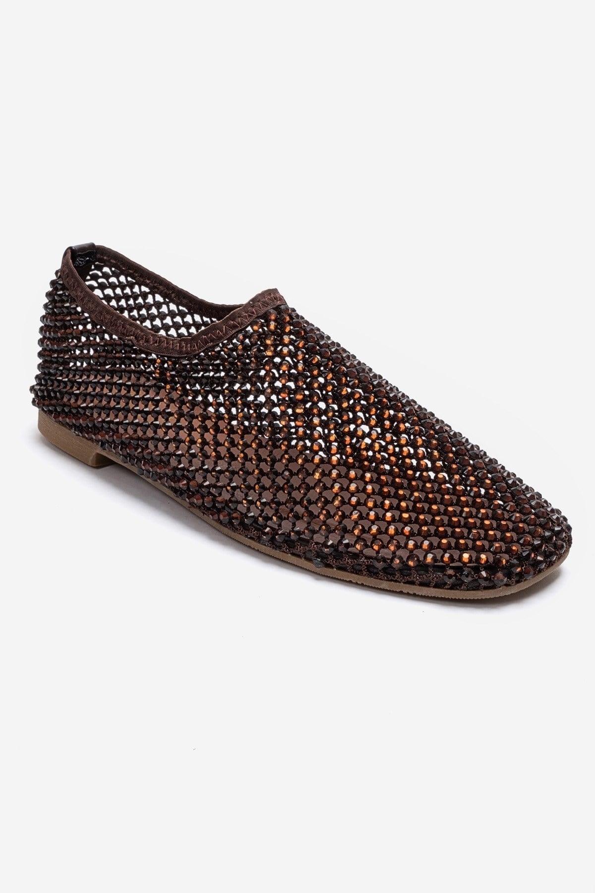 URELA - Brown Genuine Leather Ballet Flat – detail view showing leather, Vowalisse
