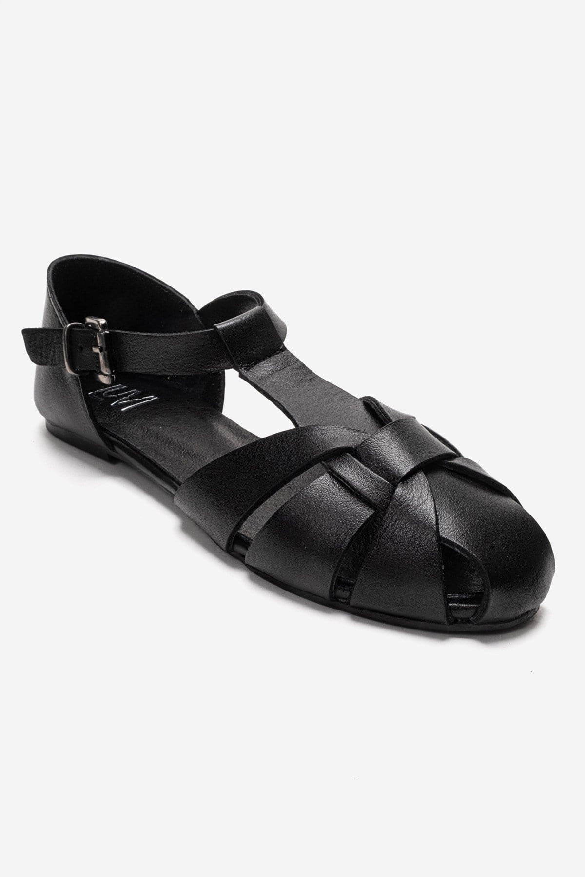 ALINA - Black Genuine Leather Sandal – detail view showing leather, black, Vowalisse
