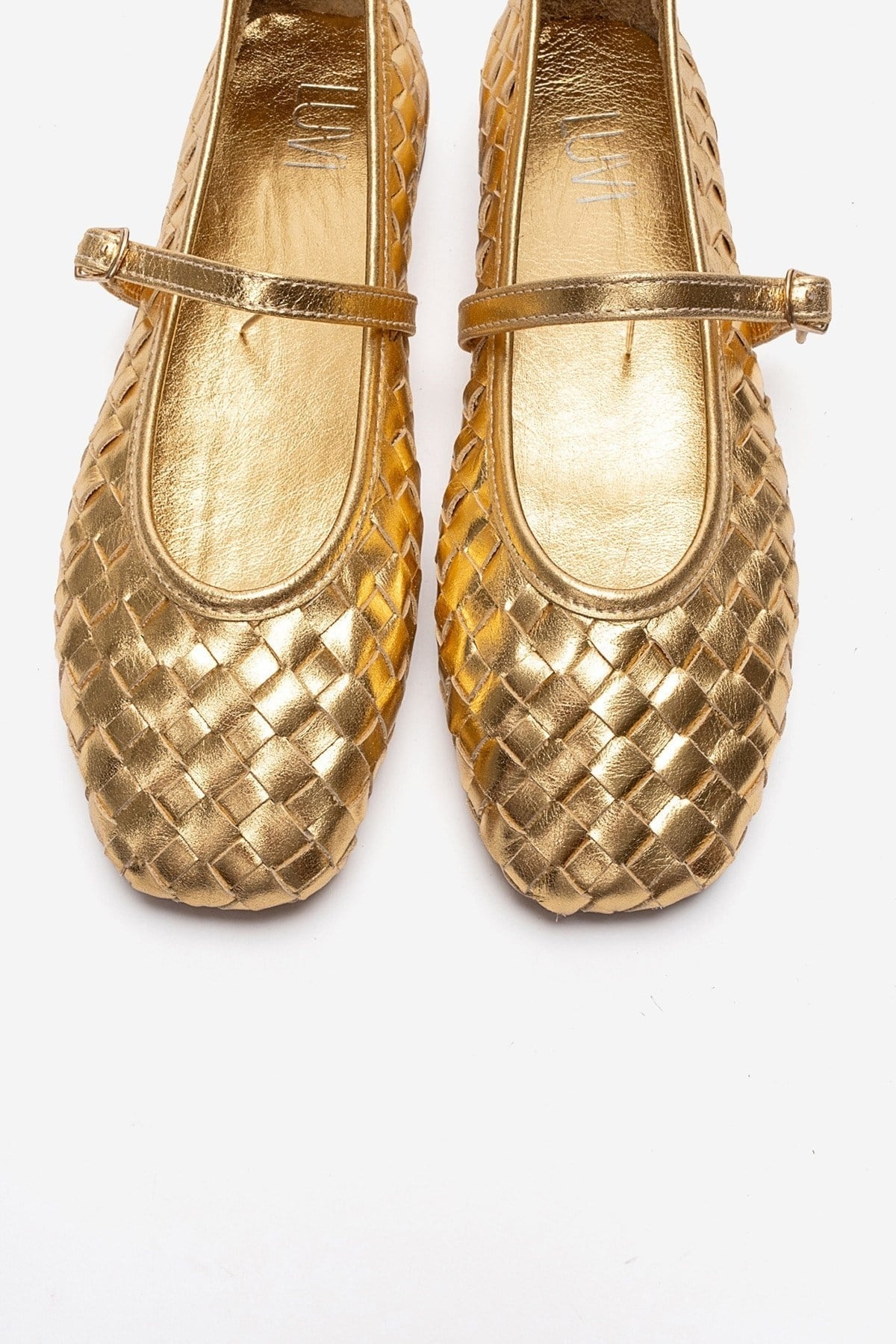 YEVORA - Gold Genuine Leather Ballet Flat Mary Jane – side view showing leather, gold, Vowalisse