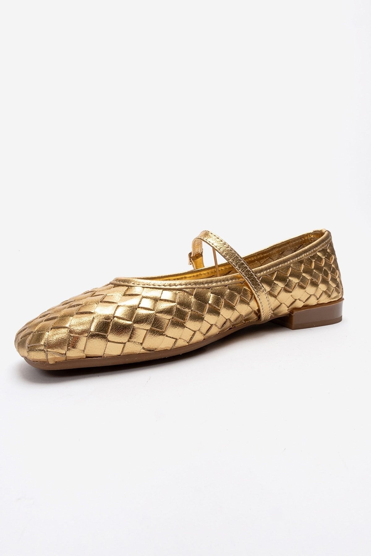 YEVORA - Gold Genuine Leather Ballet Flat Mary Jane – top view showing leather, gold, Vowalisse