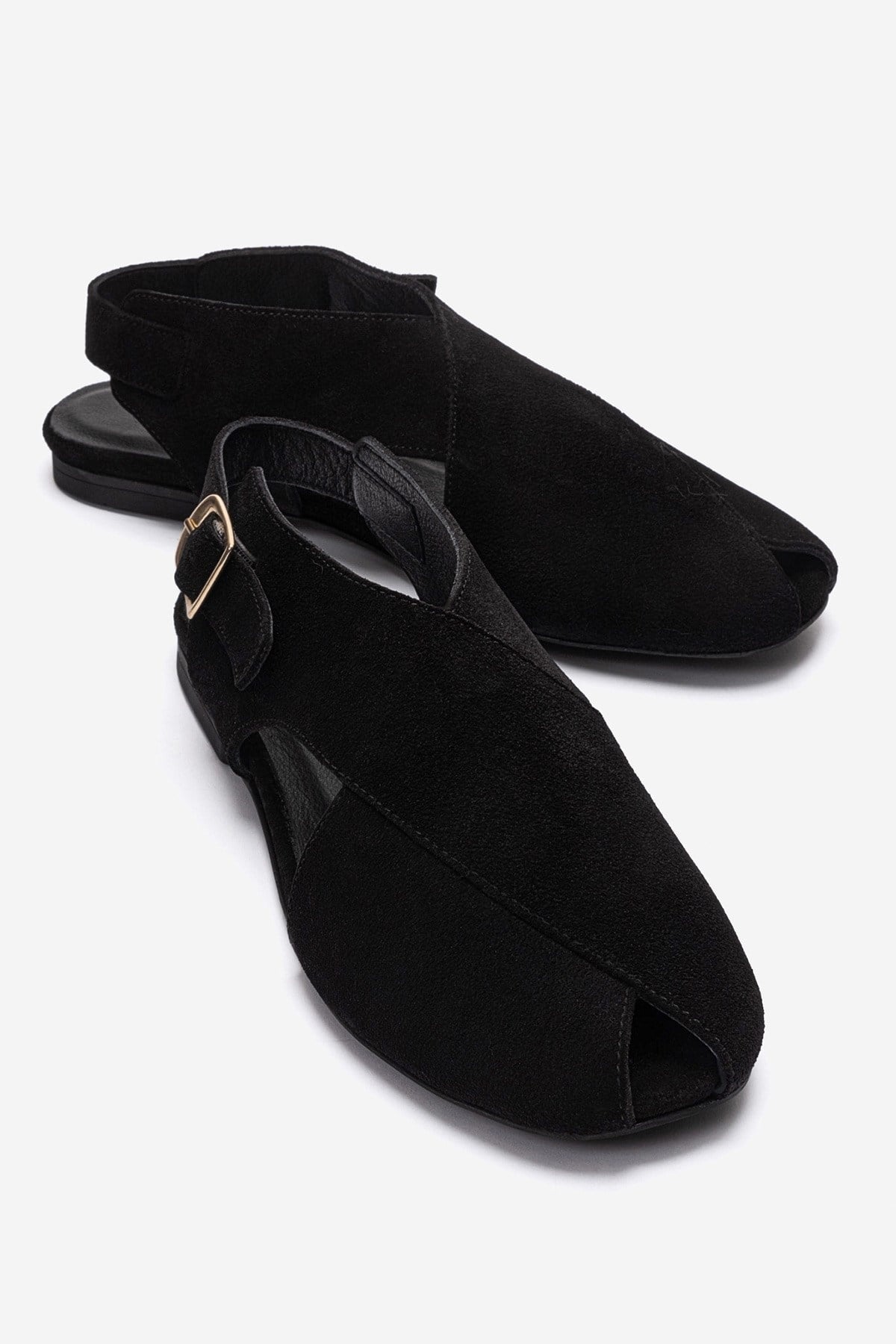 Monaro - Black Genuine Suede Leather Sandal – front three-quarter view showing leather, suede, black, Vowalisse