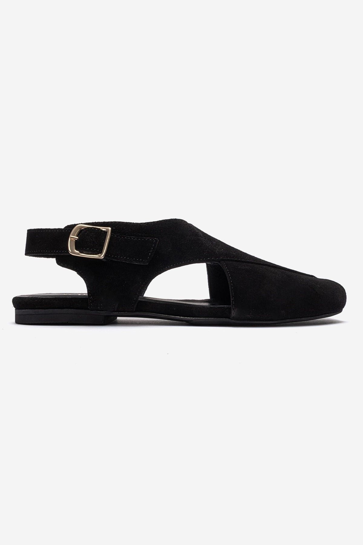 Monaro - Black Genuine Suede Leather Sandal – heel view showing leather, suede, black, Vowalisse