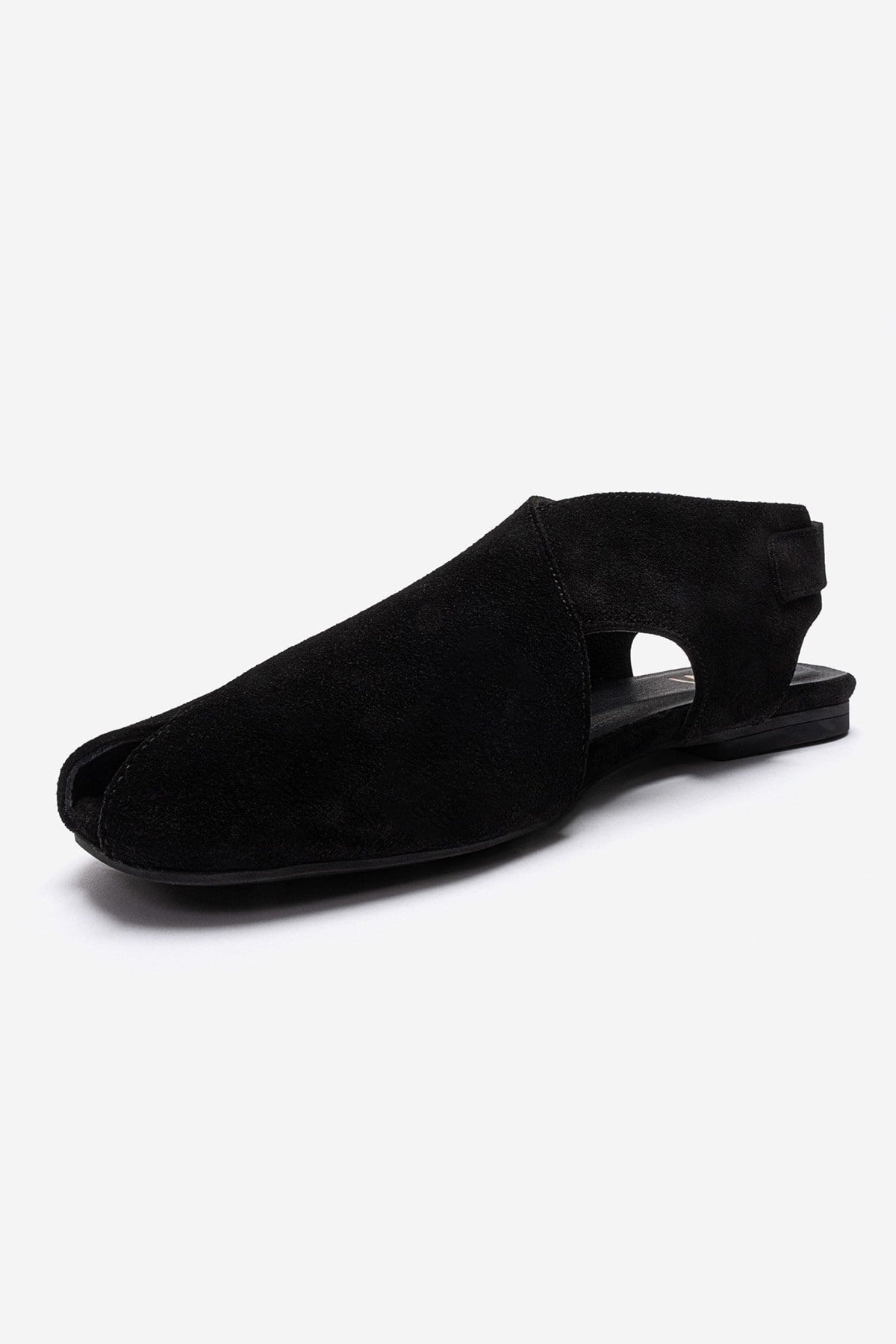 Monaro - Black Genuine Suede Leather Sandal – top view showing leather, suede, black, Vowalisse