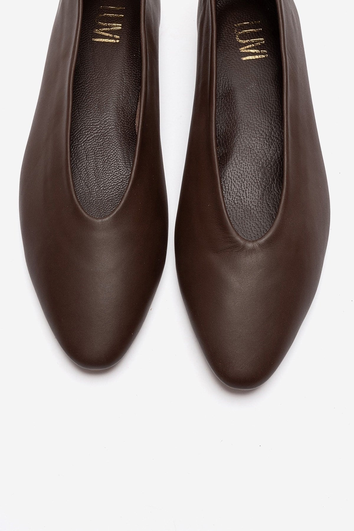 JENAS - Brown Genuine Leather Ballet Flat – side view showing leather, Vowalisse