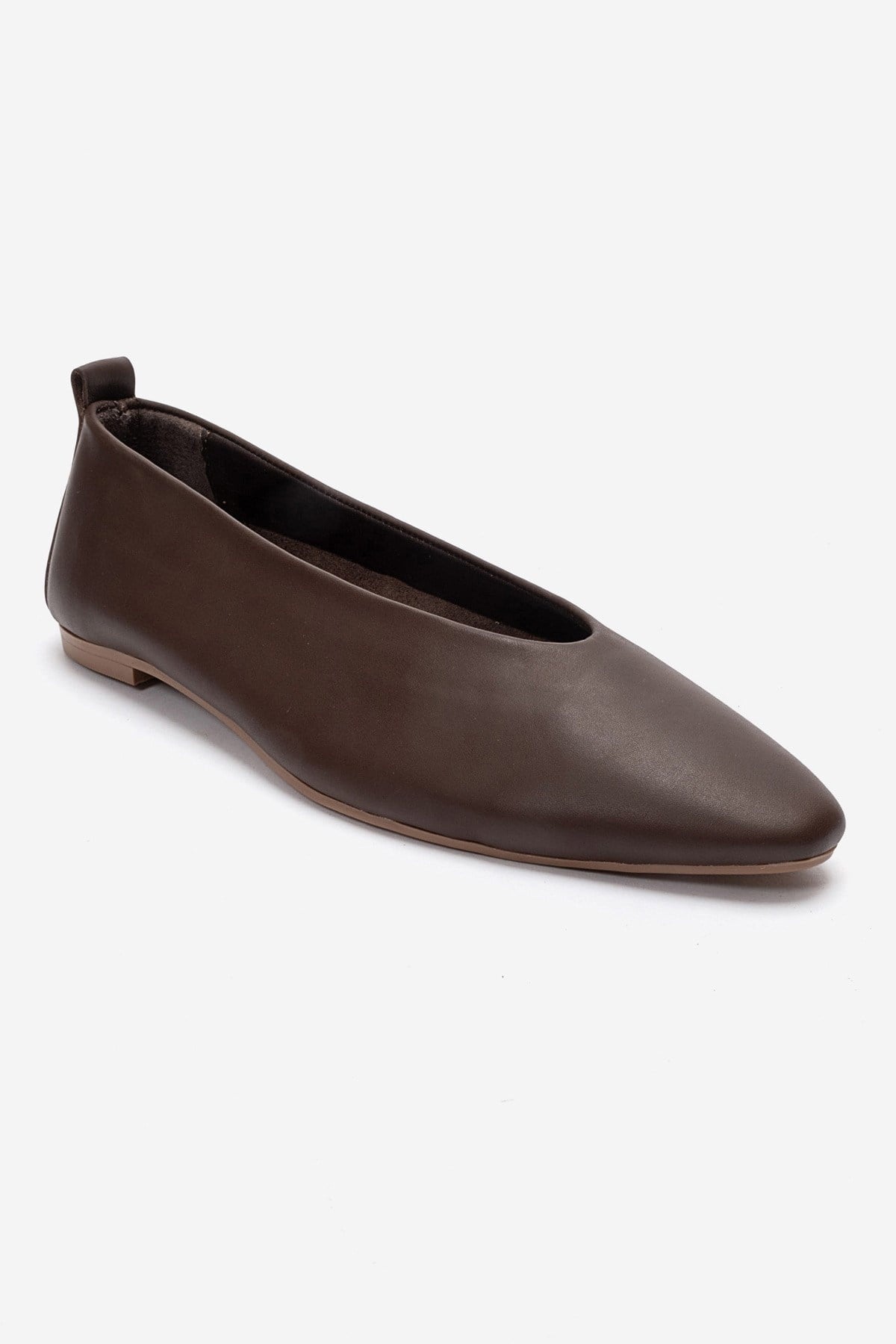 JENAS - Brown Genuine Leather Ballet Flat – detail view showing leather, Vowalisse