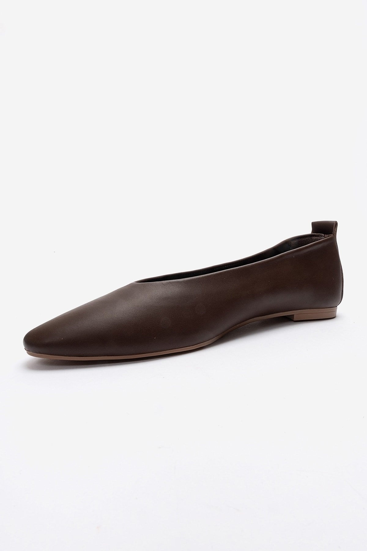JENAS - Brown Genuine Leather Ballet Flat – top view showing leather, Vowalisse
