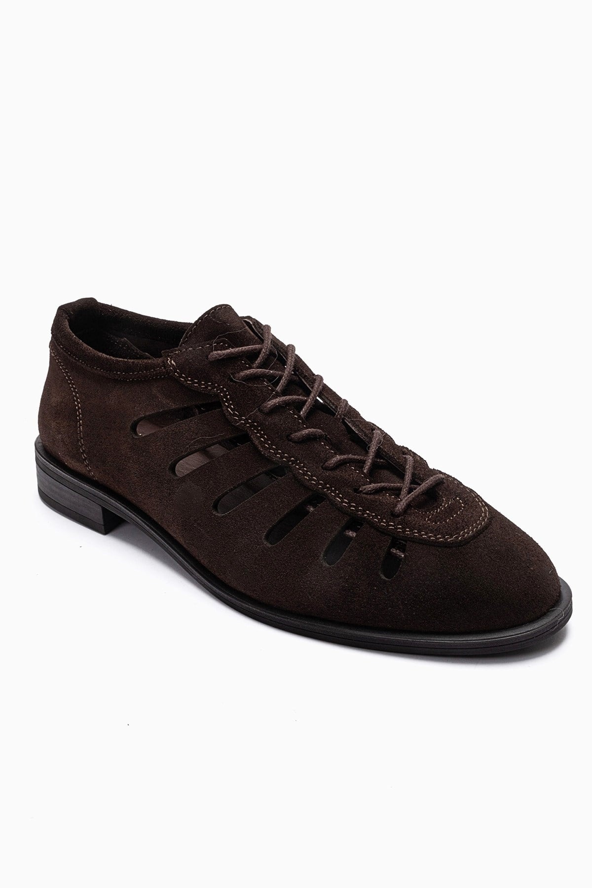 ASTRON - Brown Suede Genuine Leather Casual Shoe – detail view showing leather, suede, Vowalisse