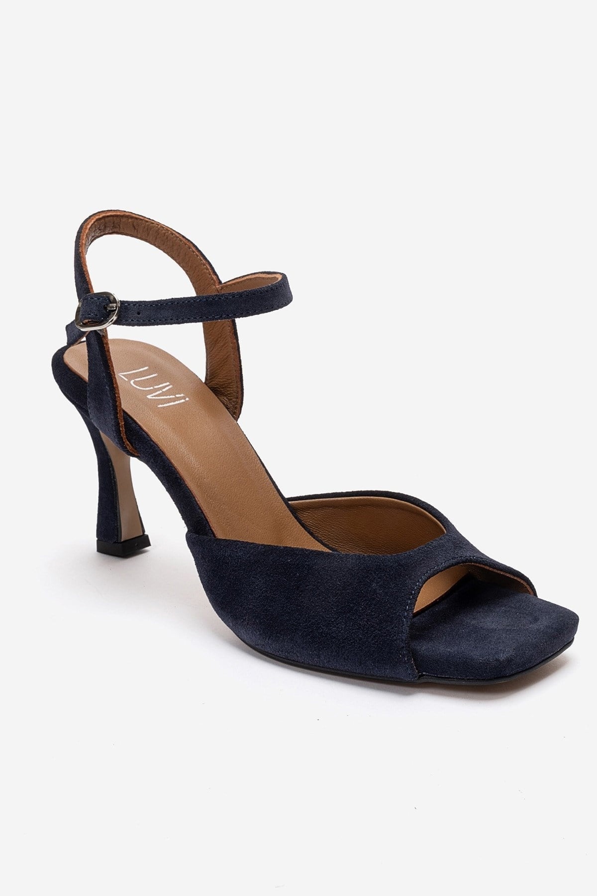 ELVIA - Navy Suede Genuine Leather Stiletto Heel Shoe – detail view showing leather, suede, Vowalisse