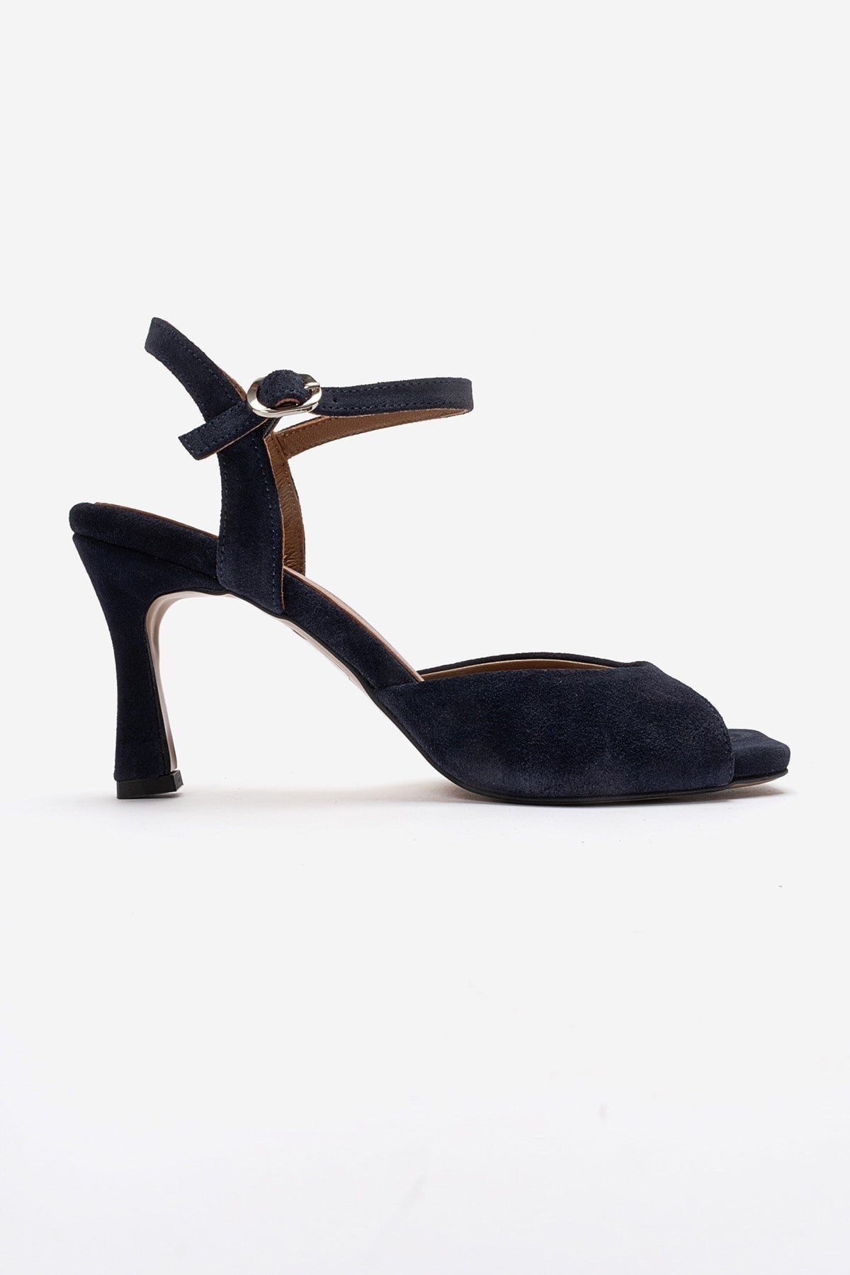 ELVIA - Navy Suede Genuine Leather Stiletto Heel Shoe – heel view showing leather, suede, Vowalisse