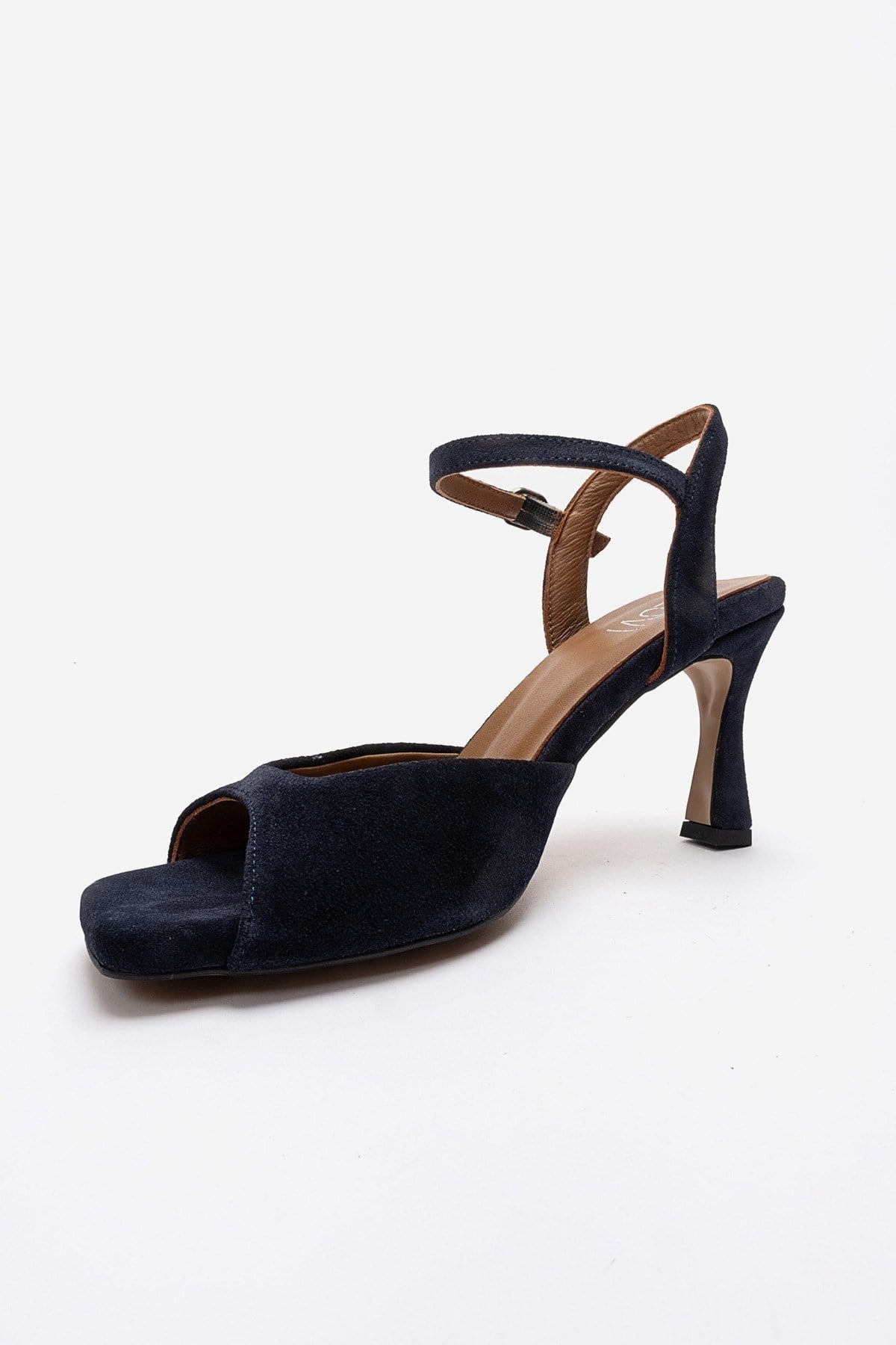ELVIA - Navy Suede Genuine Leather Stiletto Heel Shoe – top view showing leather, suede, Vowalisse