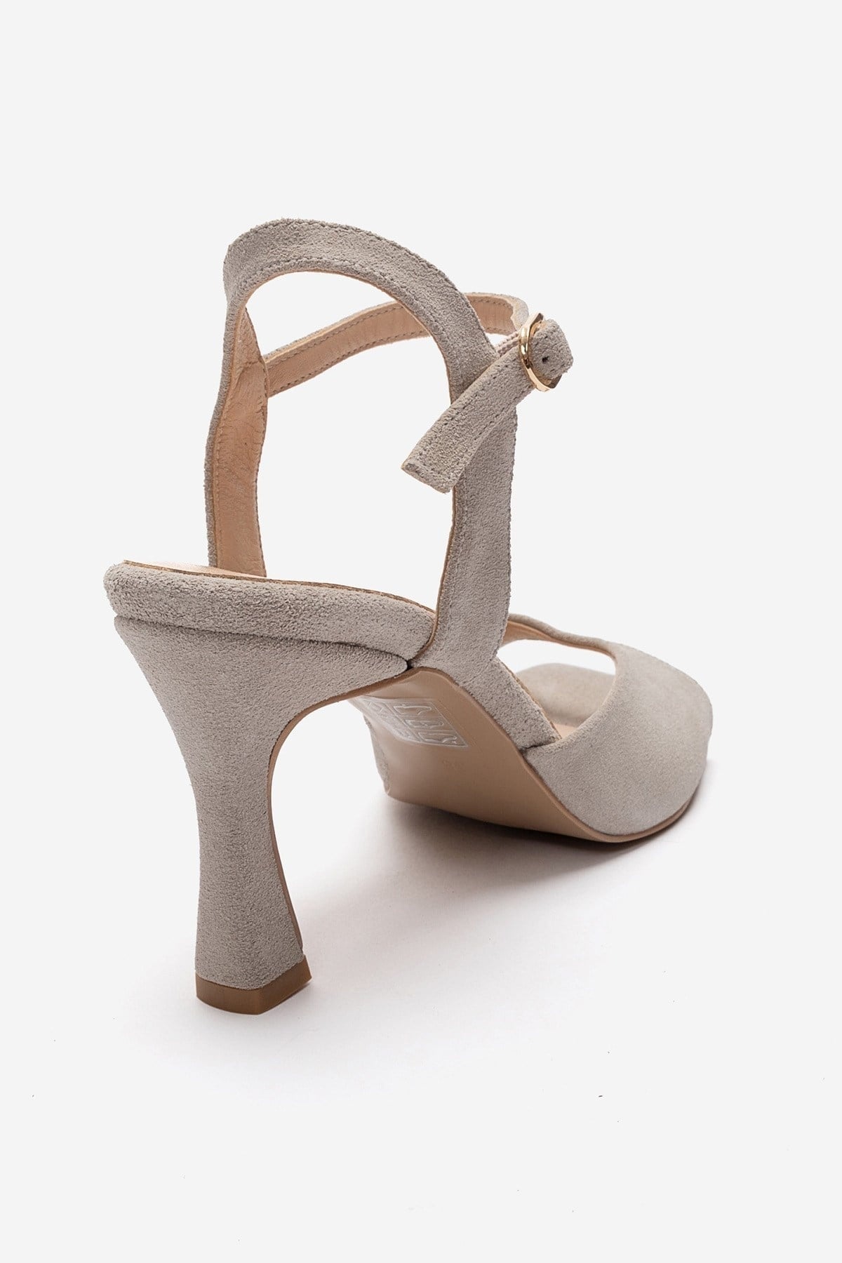 ELVIA - Beige Genuine Leather Stiletto Pump – back view showing leather, suede, Vowalisse
