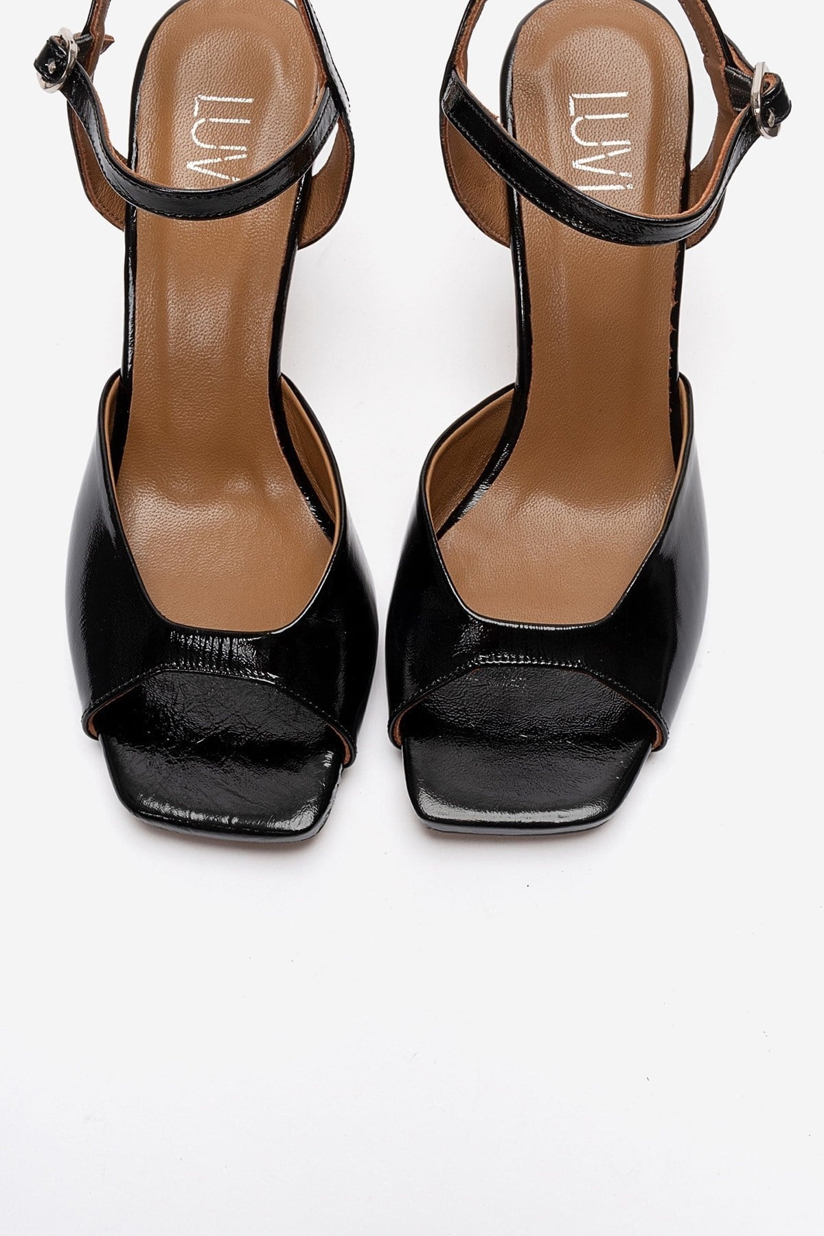 ELVIA - Black Genuine Leather Stiletto Pump – side view showing leather, black, red, Vowalisse