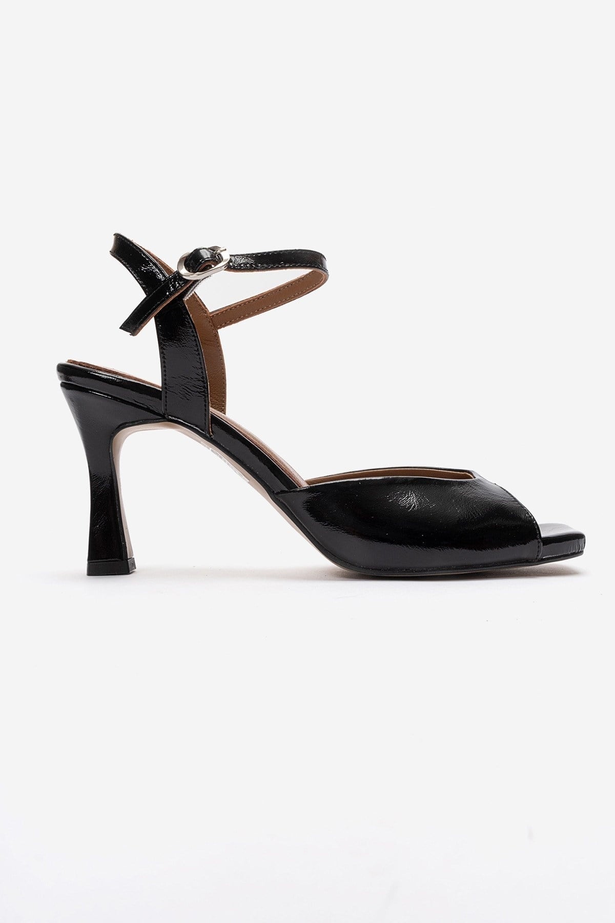 ELVIA - Black Genuine Leather Stiletto Pump – heel view showing leather, black, red, Vowalisse