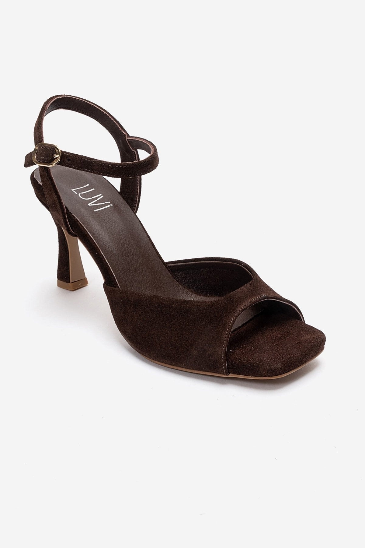 ELVIA - Brown Genuine Leather Stiletto Pump – detail view showing leather, suede, Vowalisse