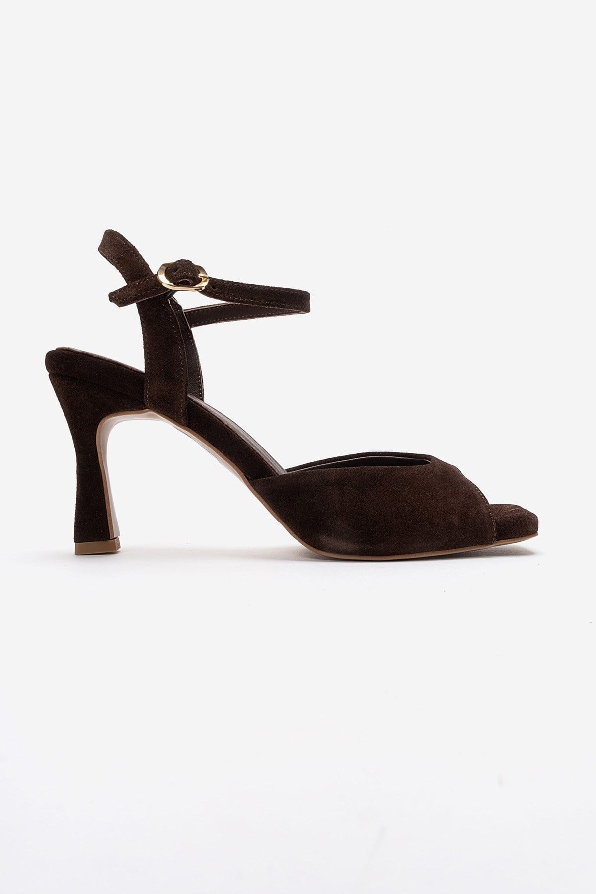 ELVIA - Brown Genuine Leather Stiletto Pump – heel view showing leather, suede, Vowalisse