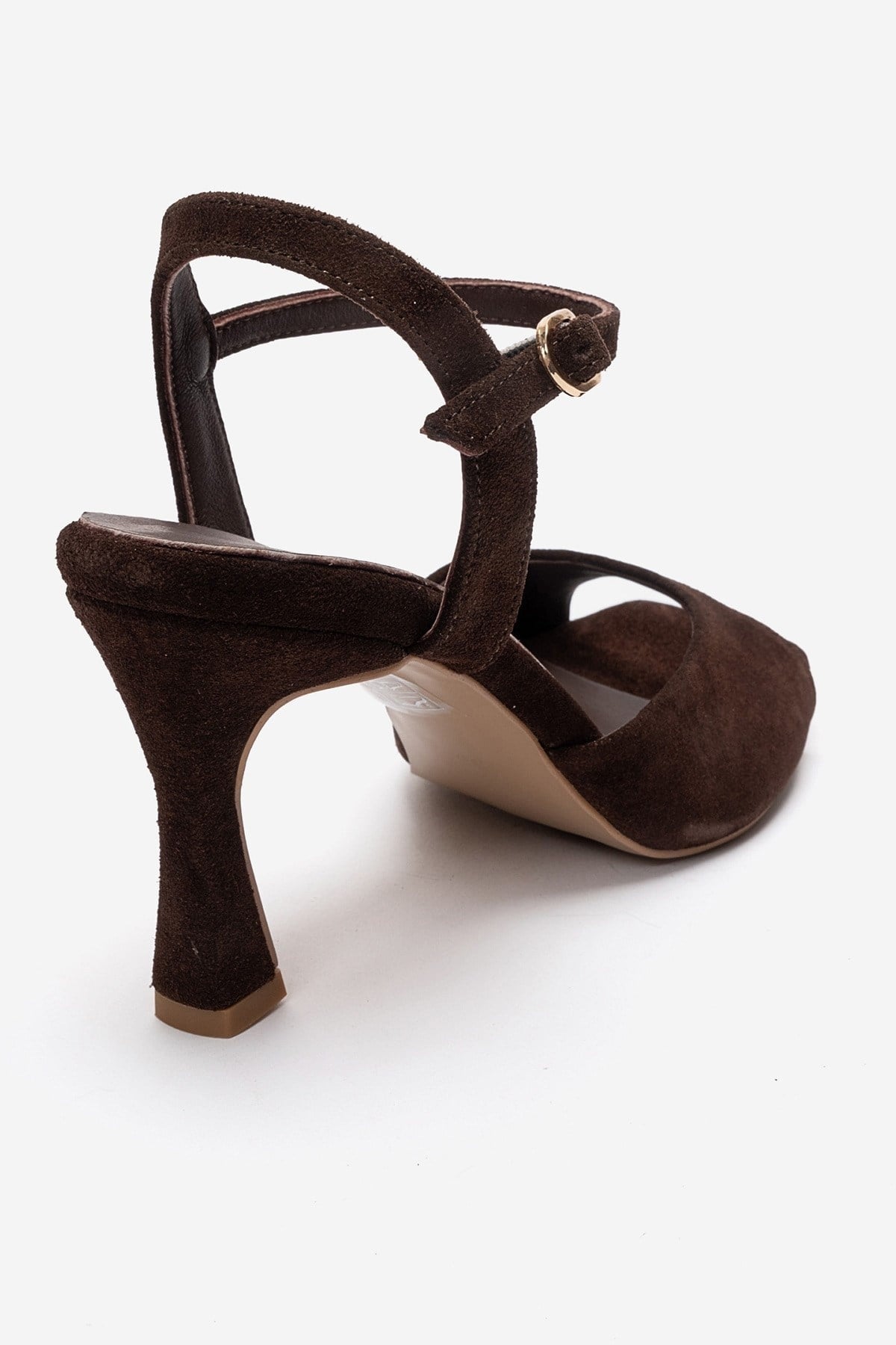 ELVIA - Brown Genuine Leather Stiletto Pump – back view showing leather, suede, Vowalisse