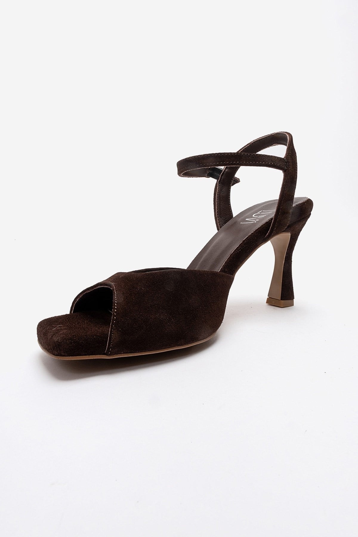 ELVIA - Brown Genuine Leather Stiletto Pump – top view showing leather, suede, Vowalisse