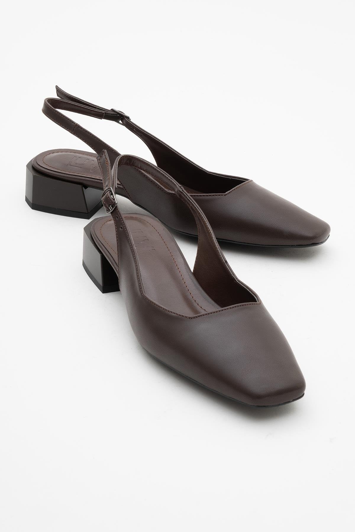 State - Brown Heeled Shoe – front three-quarter view showing leather, Vowalisse