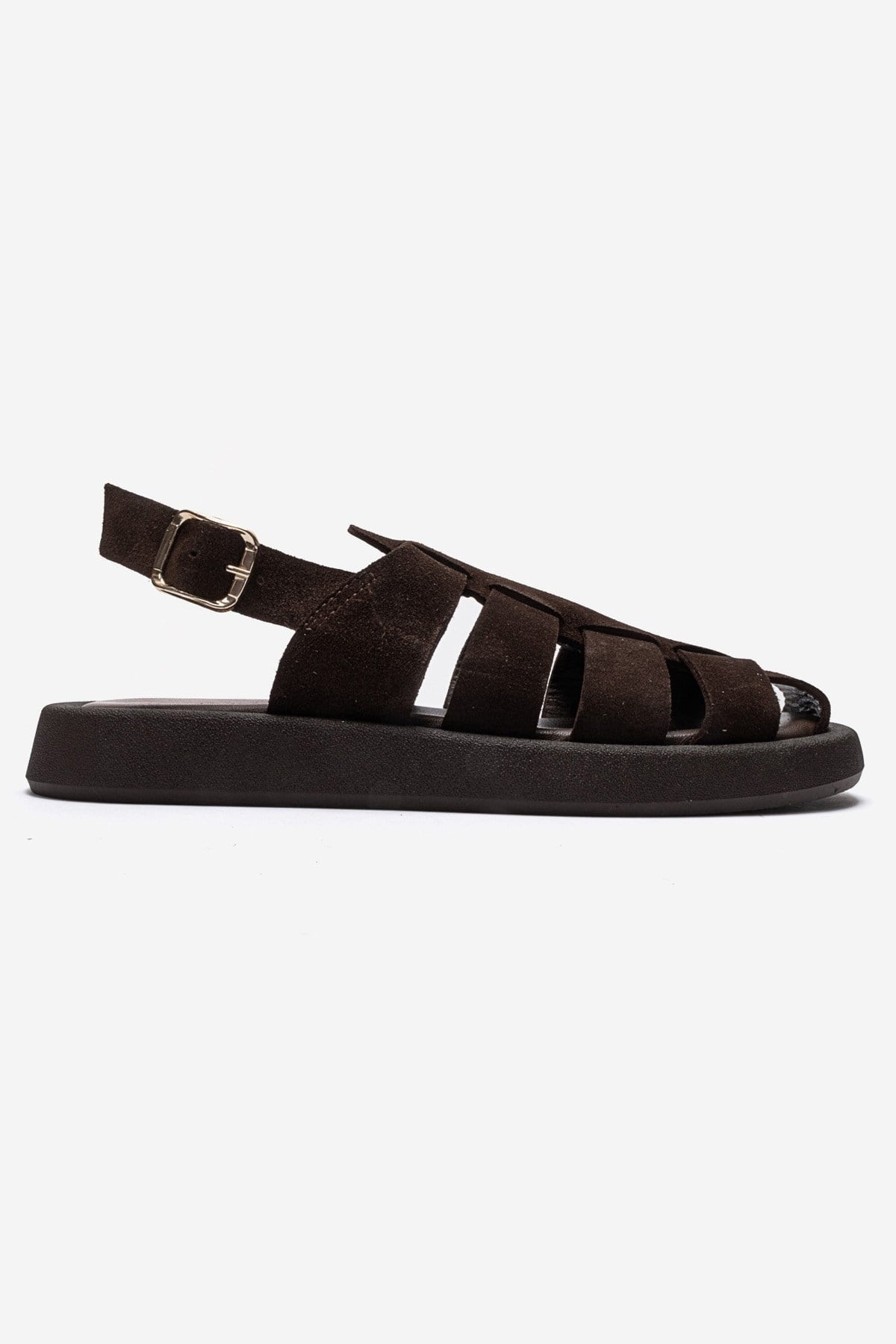 JOURA - Cognac Genuine Leather Sandal – heel view showing leather, suede, red, Vowalisse