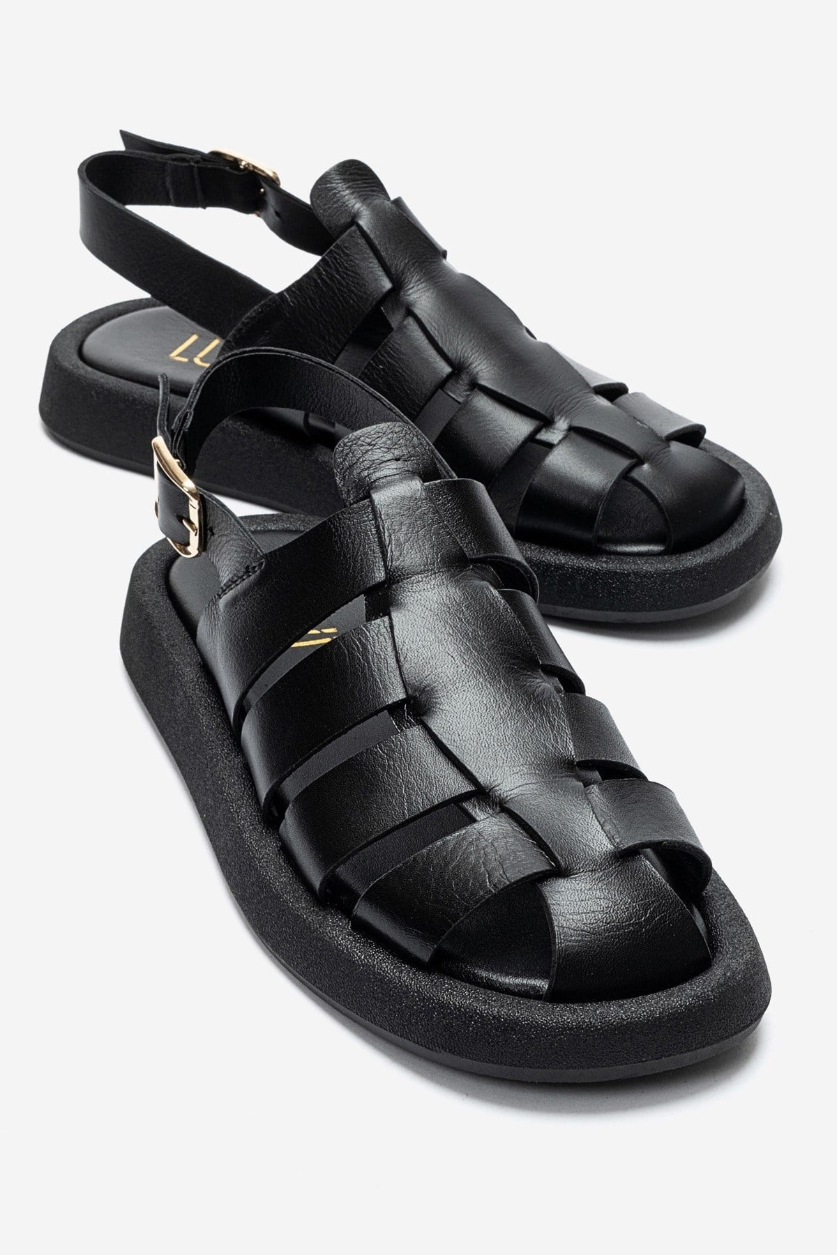 JOURA - Black Genuine Leather Closed-Toe Sandal – front three-quarter view showing leather, black, Vowalisse