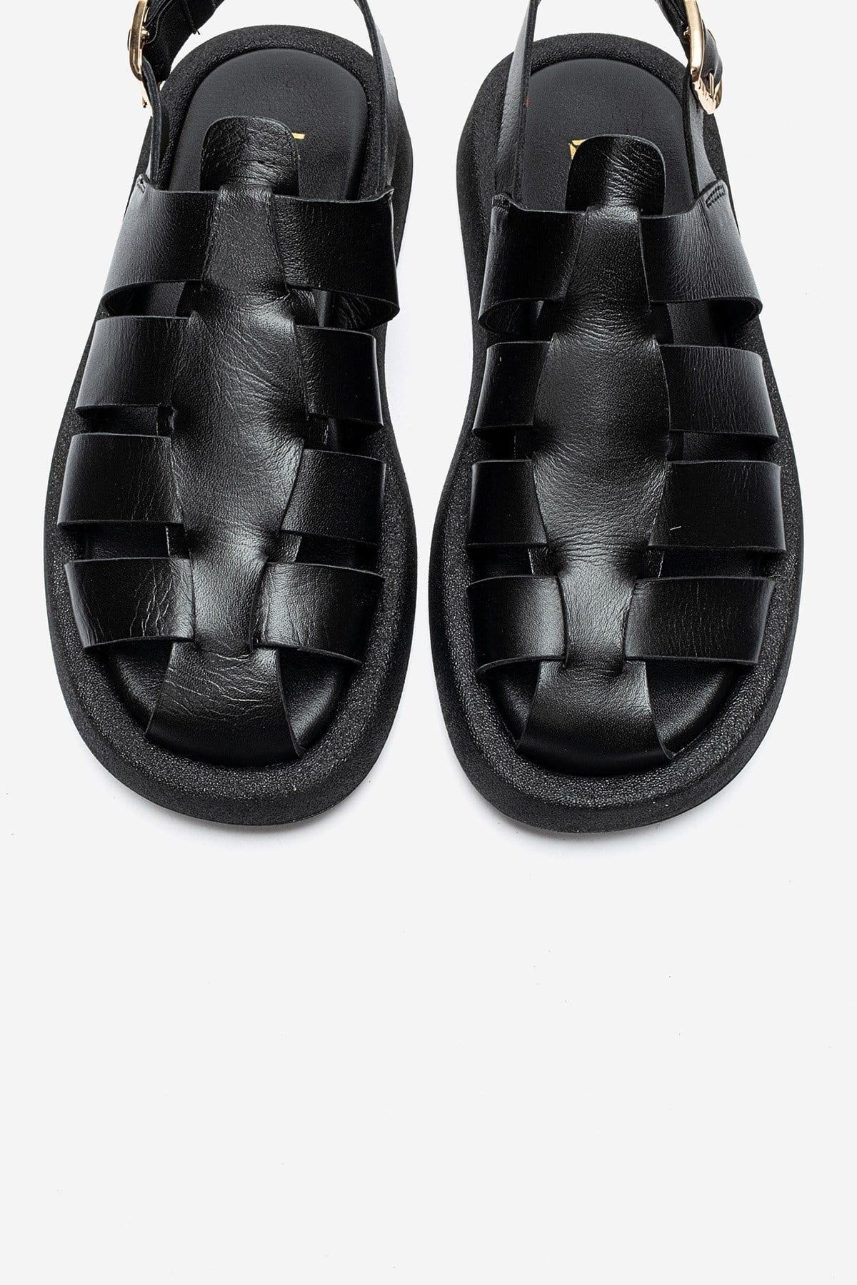 JOURA - Black Genuine Leather Closed-Toe Sandal – side view showing leather, black, Vowalisse