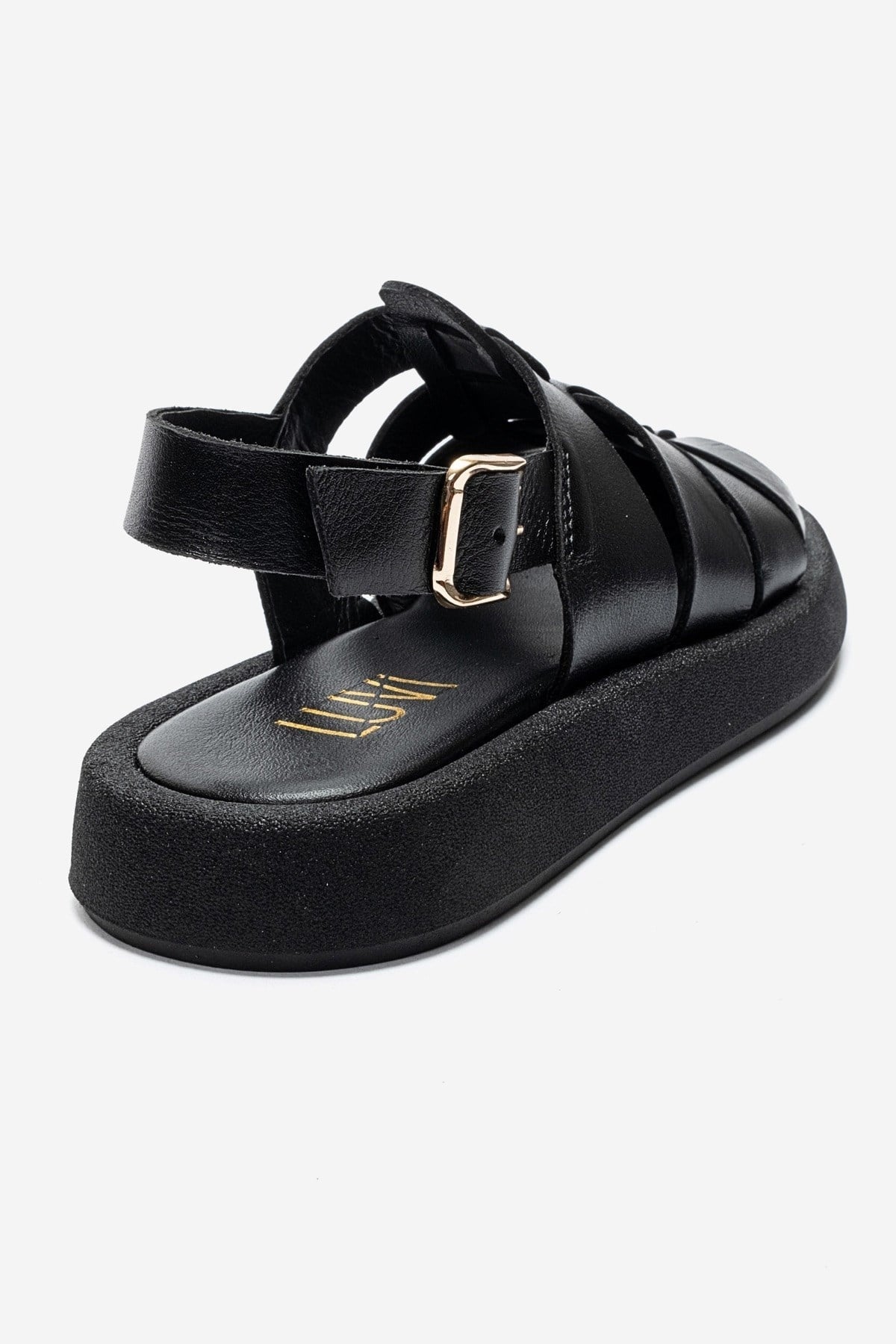 JOURA - Black Genuine Leather Closed-Toe Sandal – back view showing leather, black, Vowalisse