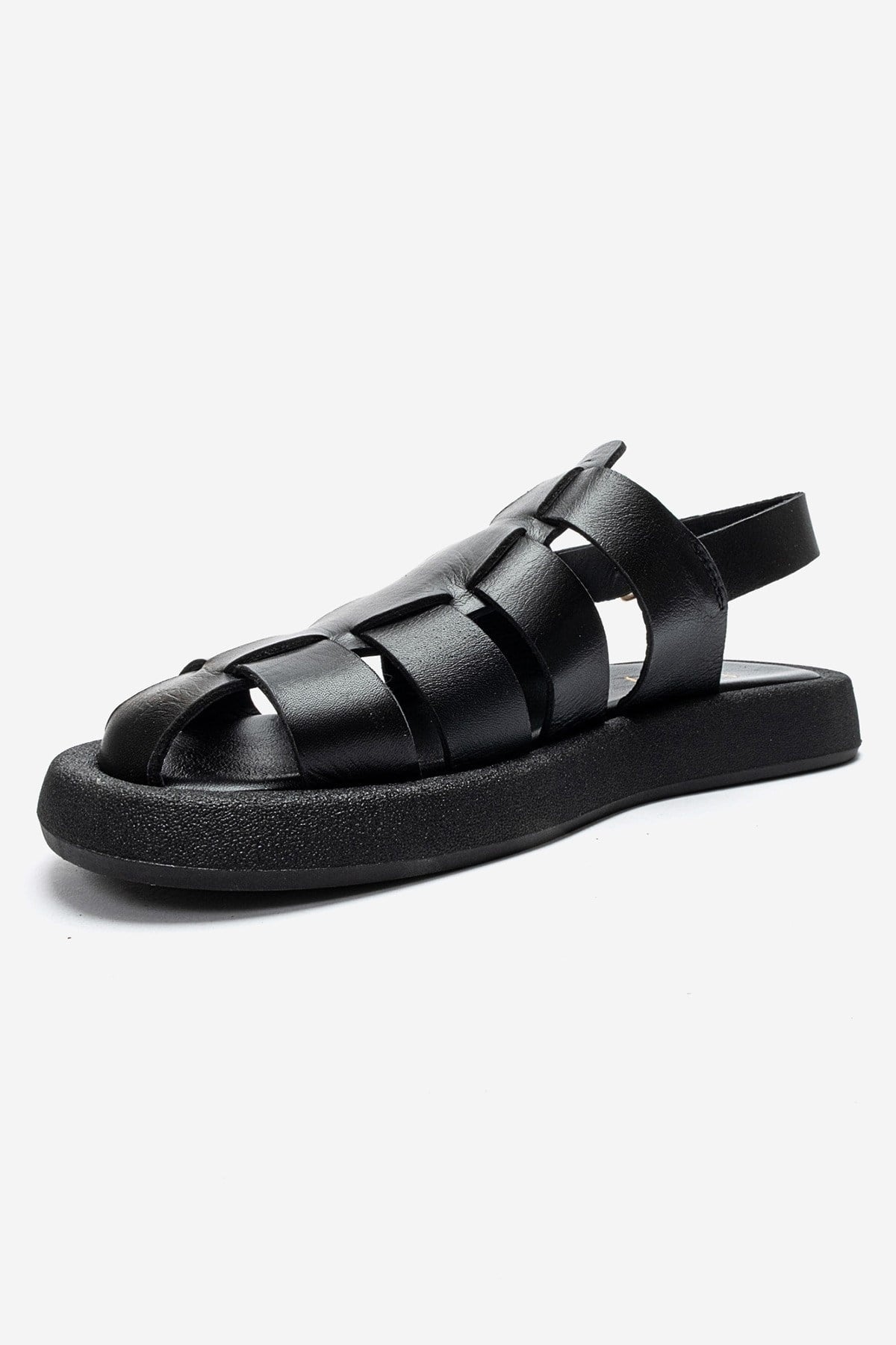 JOURA - Black Genuine Leather Closed-Toe Sandal – top view showing leather, black, Vowalisse