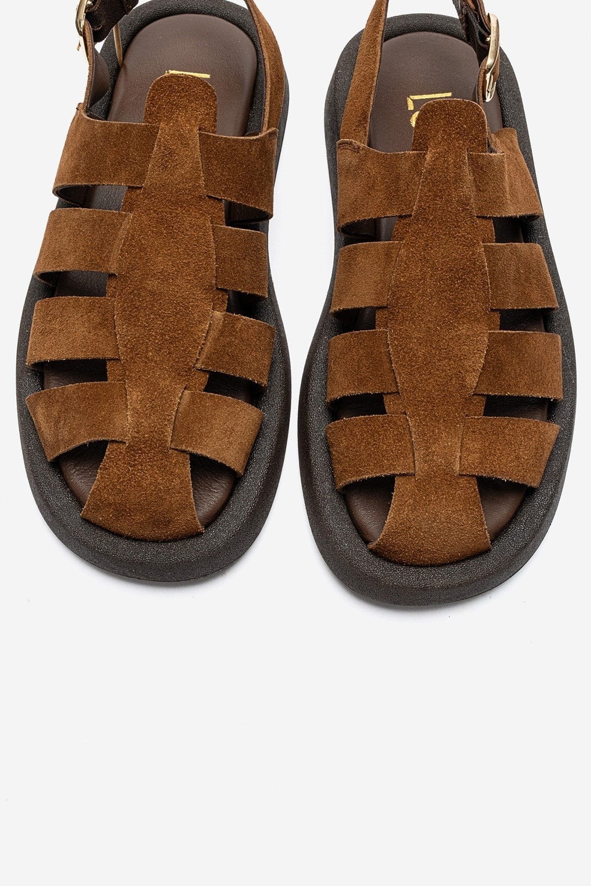 JOURA - Mocha Genuine Leather Closed-Toe Sandal – side view showing leather, red, Vowalisse