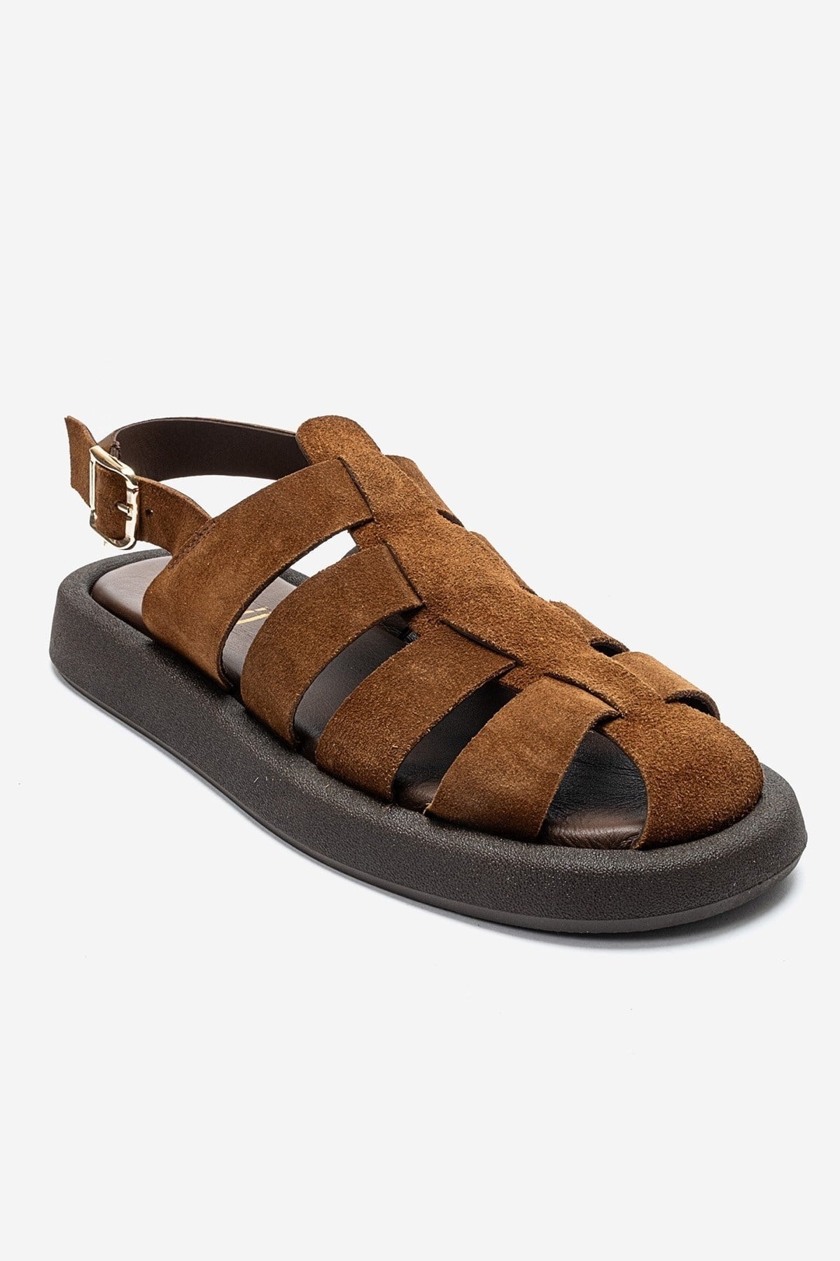 JOURA - Mocha Genuine Leather Closed-Toe Sandal – detail view showing leather, red, Vowalisse